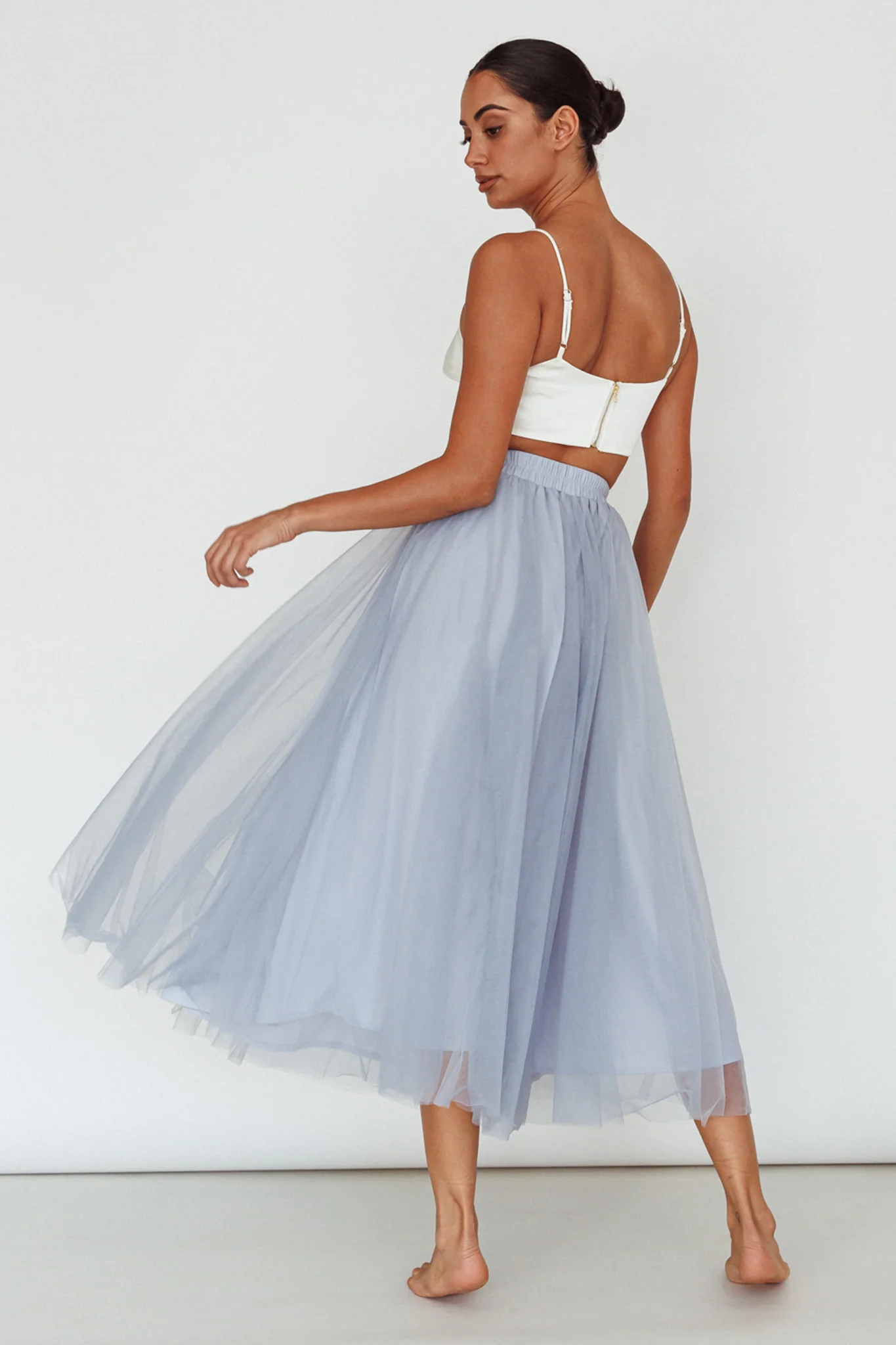 Jasmine Organza Mesh Elasticated Waist Midi Skirt Blue - Seraphlike