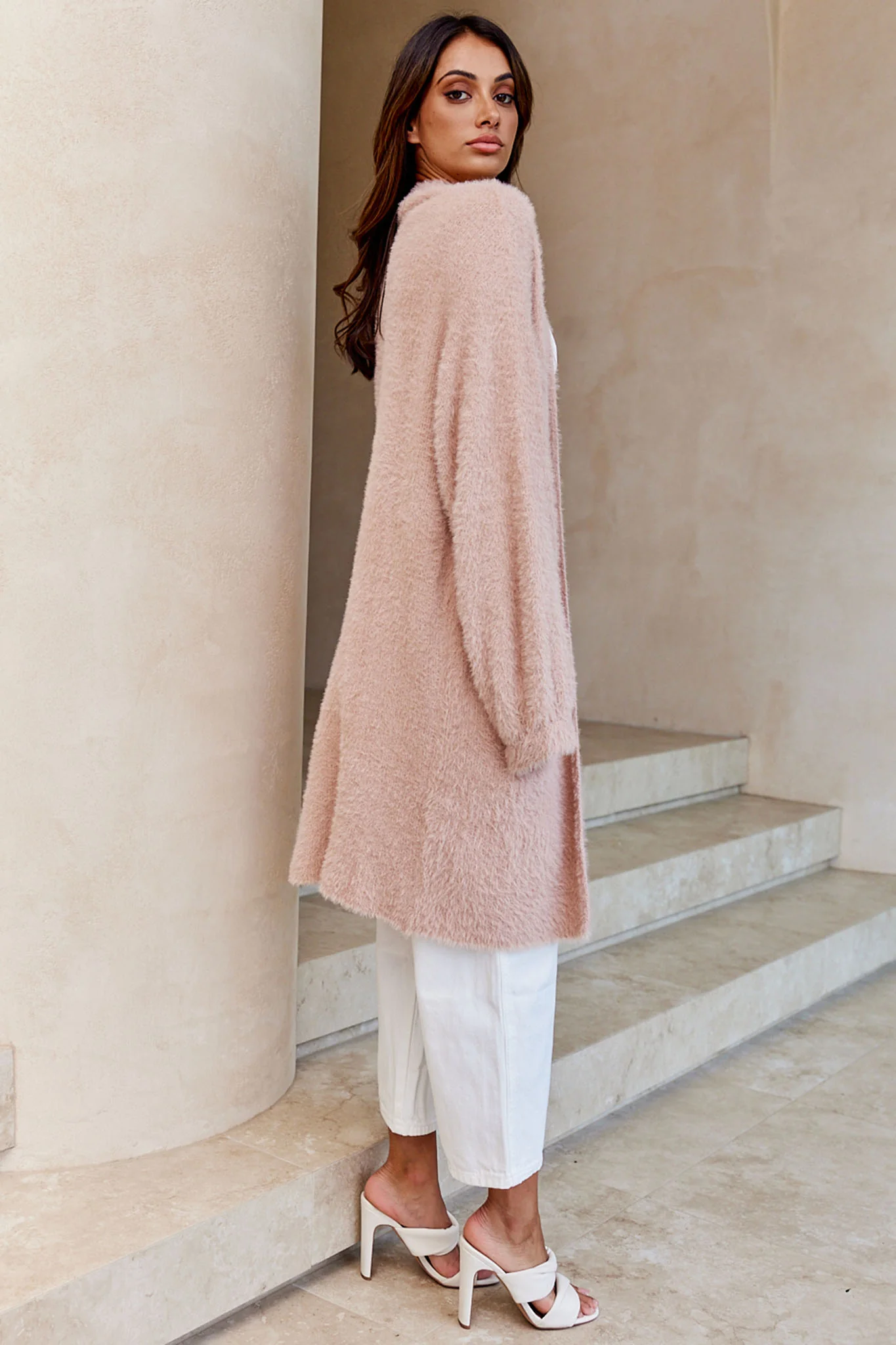 Hold The Phone Long Sleeve Fuzzy Duster Cardigan Blush - Seraphlike