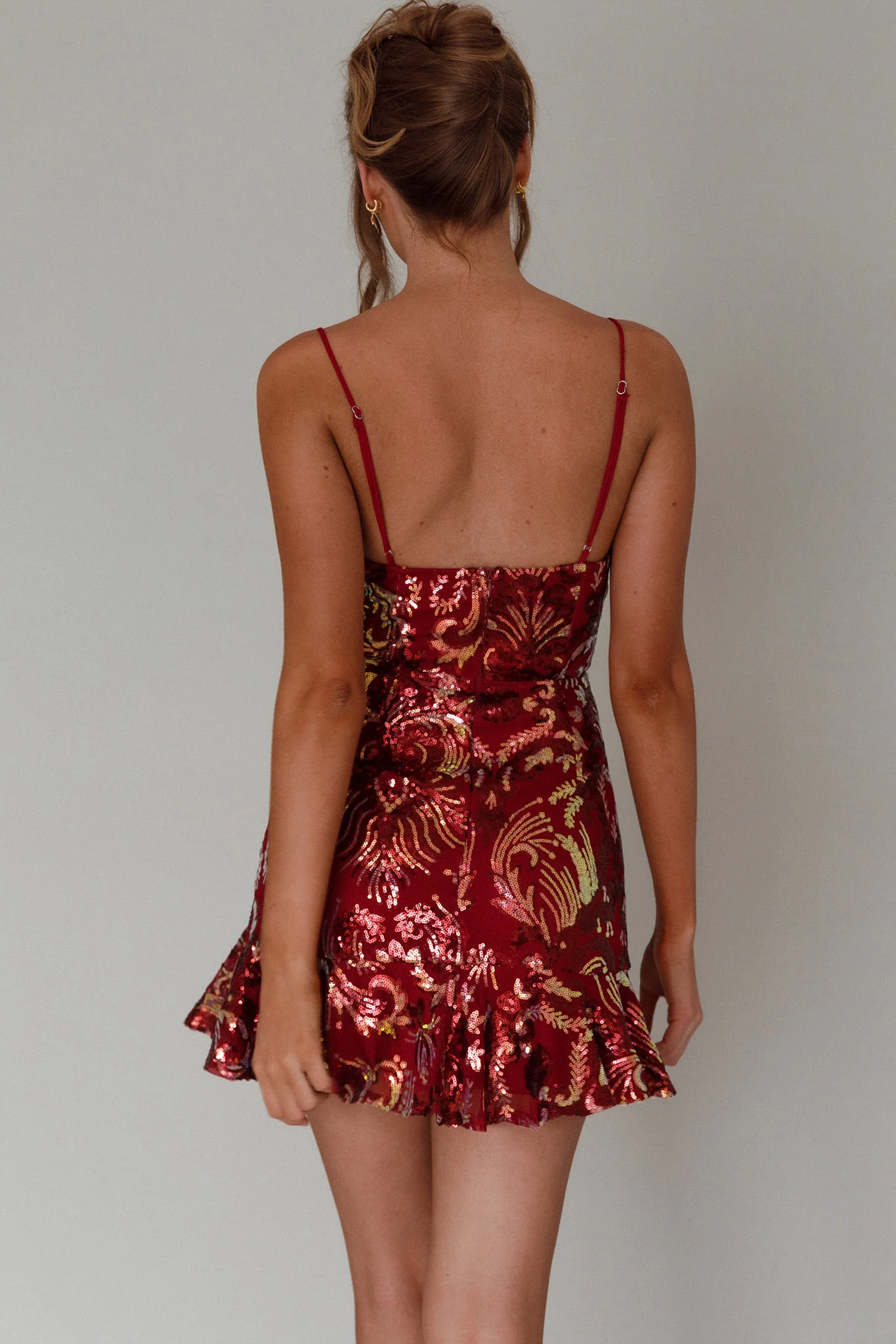 Lake Como Fitted Bodice Sequin Mini Dress Red - Seraphlike