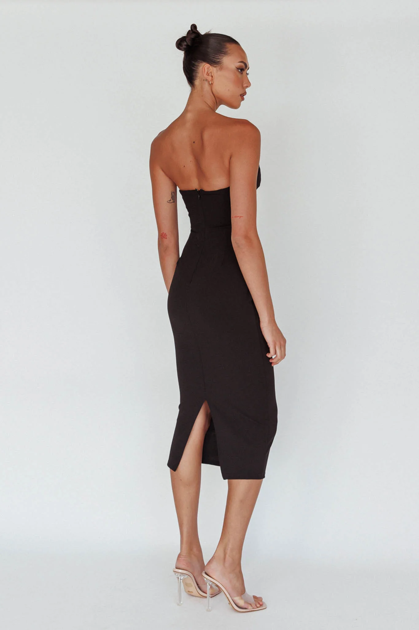 Yours Alone Gathered Detail Midi Dress Black - Seraphlike