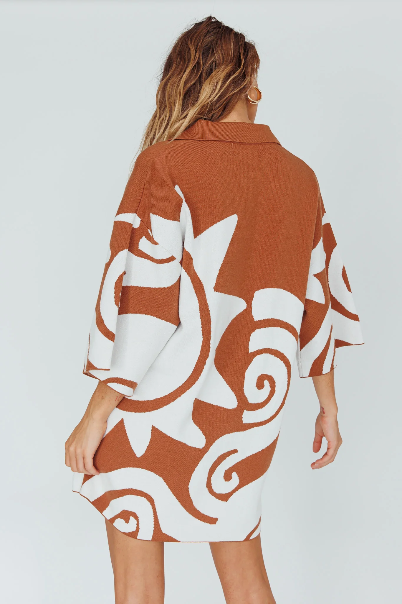 Nalani Button Up Knit Shirt Dress Chocolate/Beige - Seraphlike