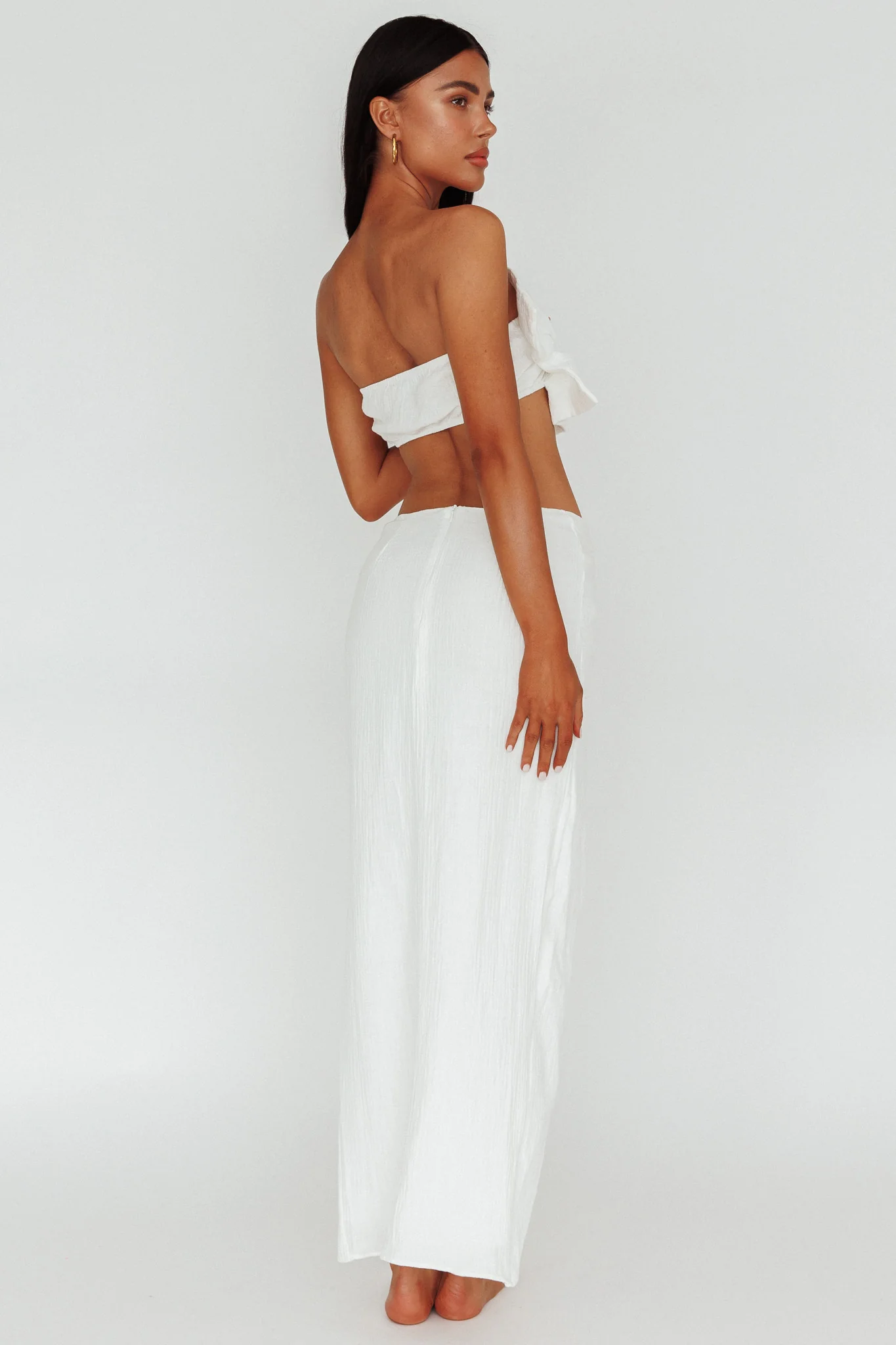 So Fine Twist Waist Crepe Midi Skirt Off White - Seraphlike