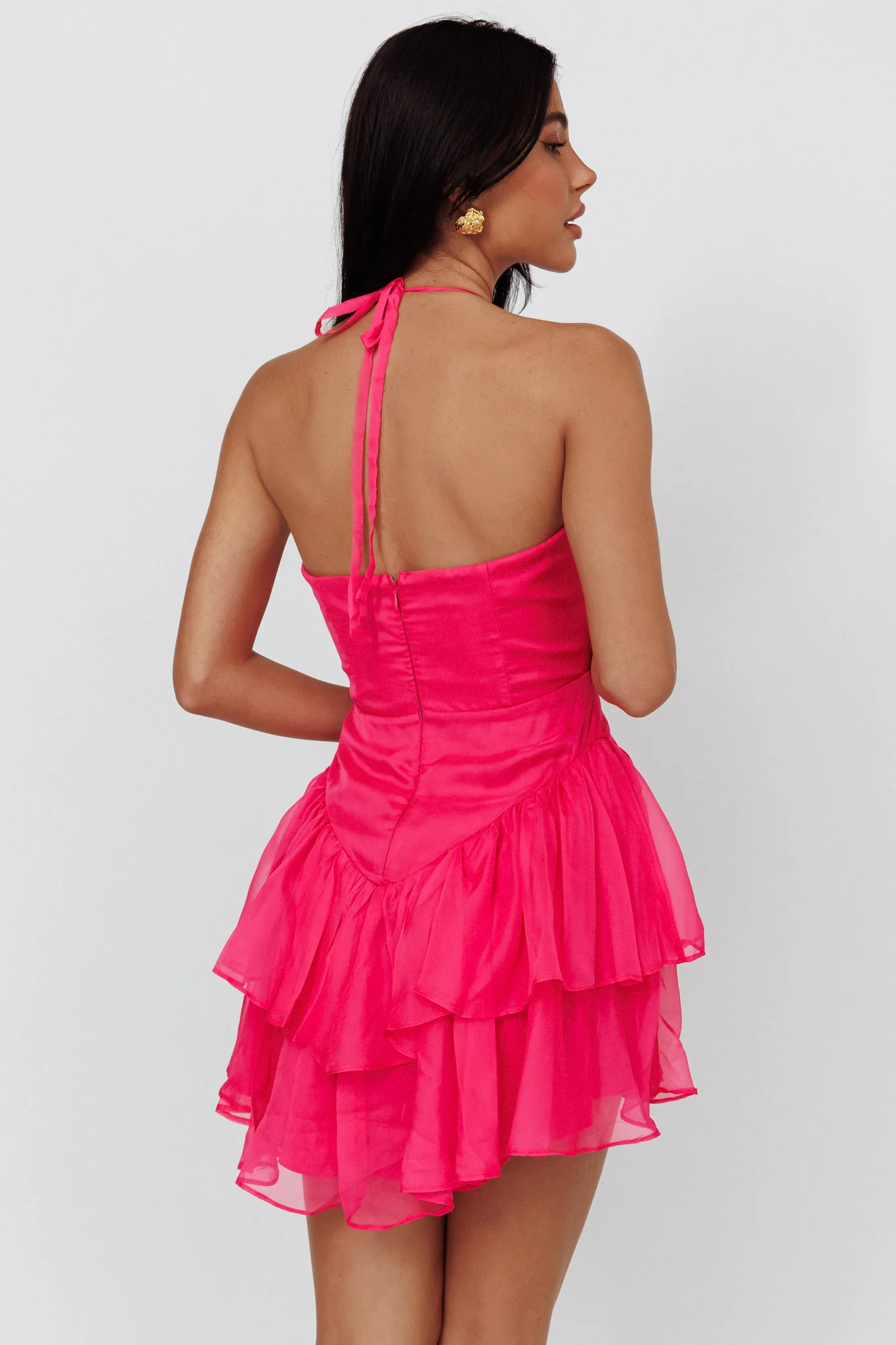 Tuscan Summer Flounce Mini Dress Hot Pink - Seraphlike
