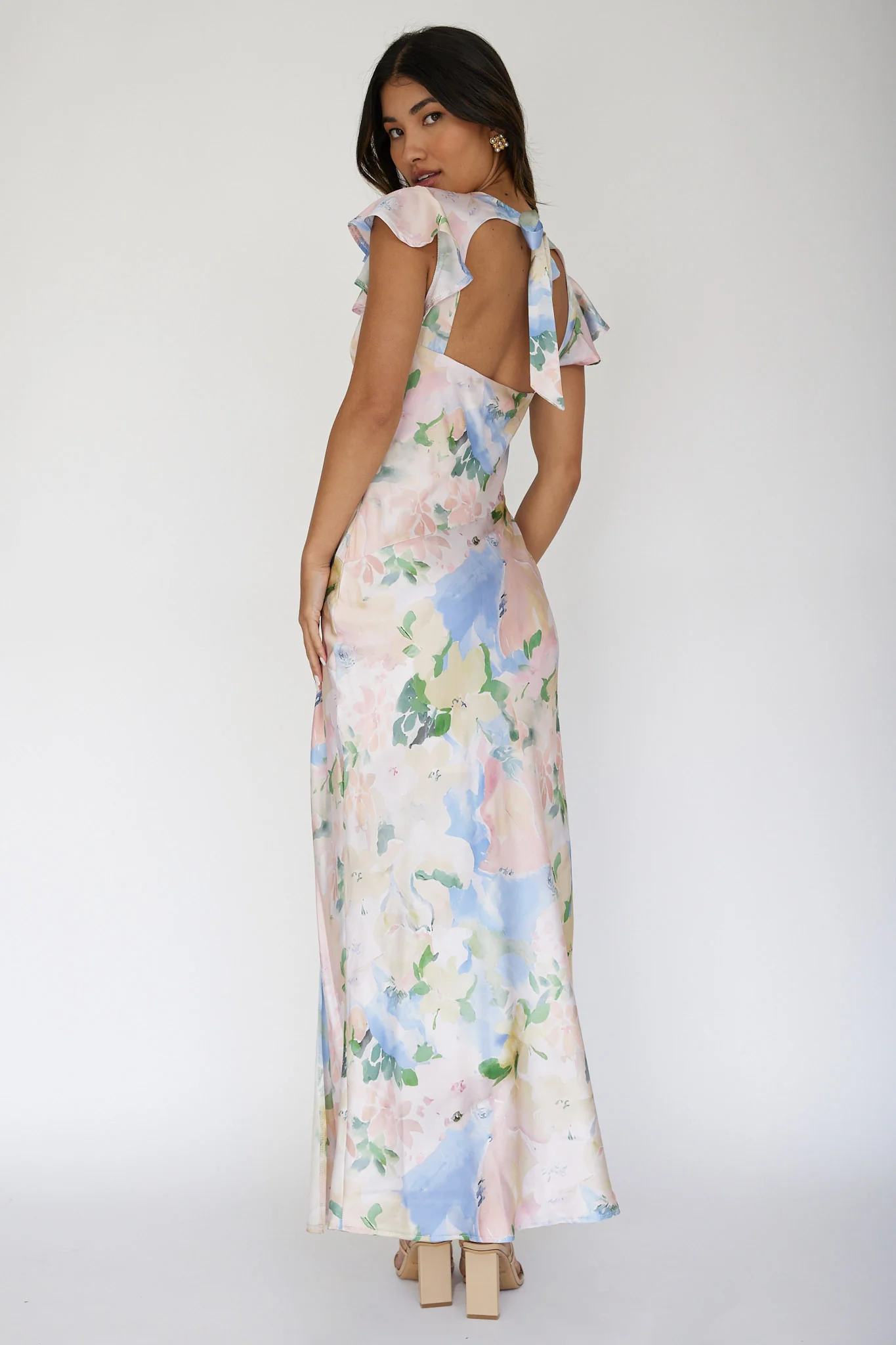 Jannet Keyhole Back Maxi Dress Floral Apricot - Seraphlike