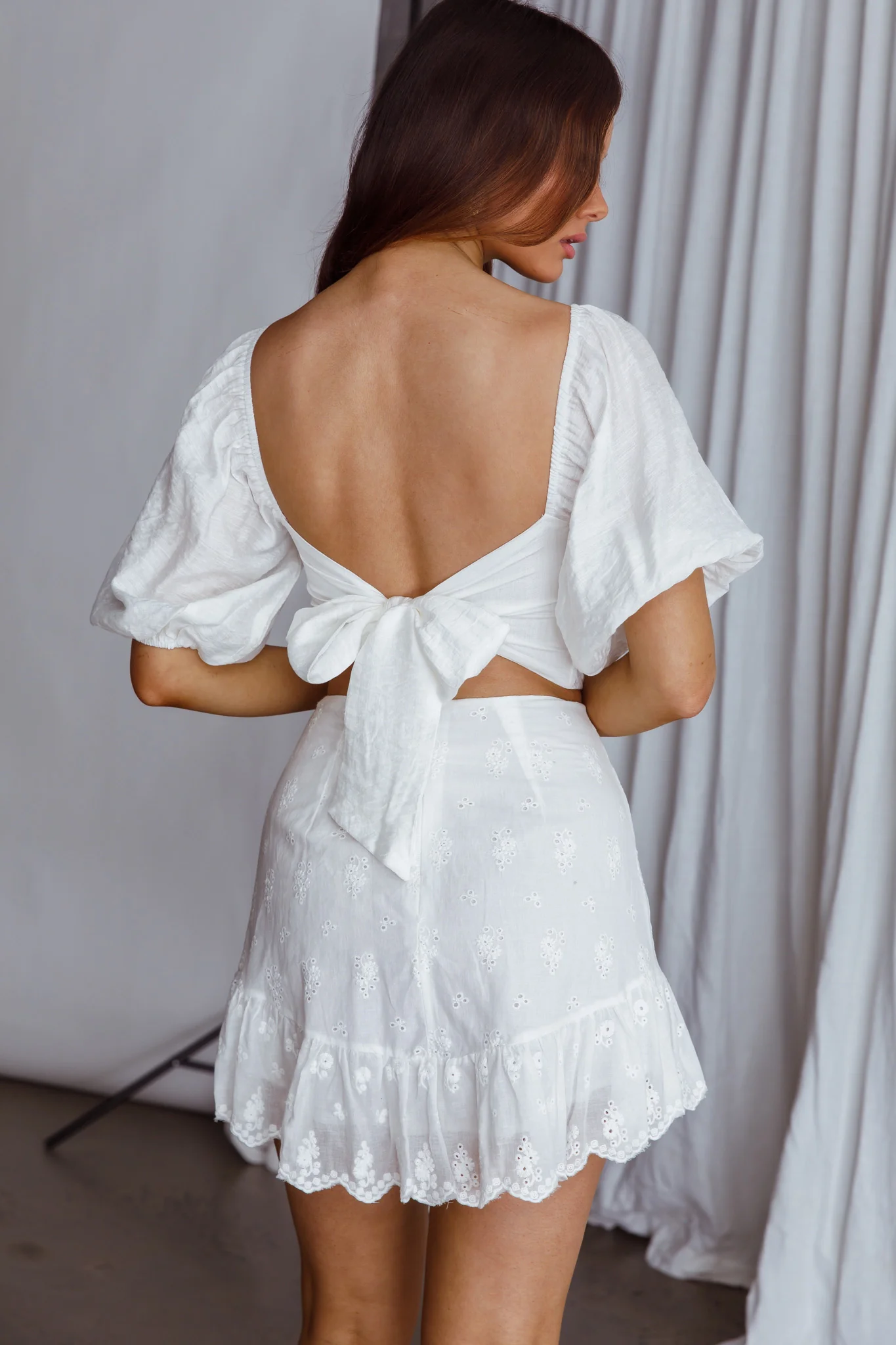 Alpha Tied Back Puff Sleeve Top White - Seraphlike