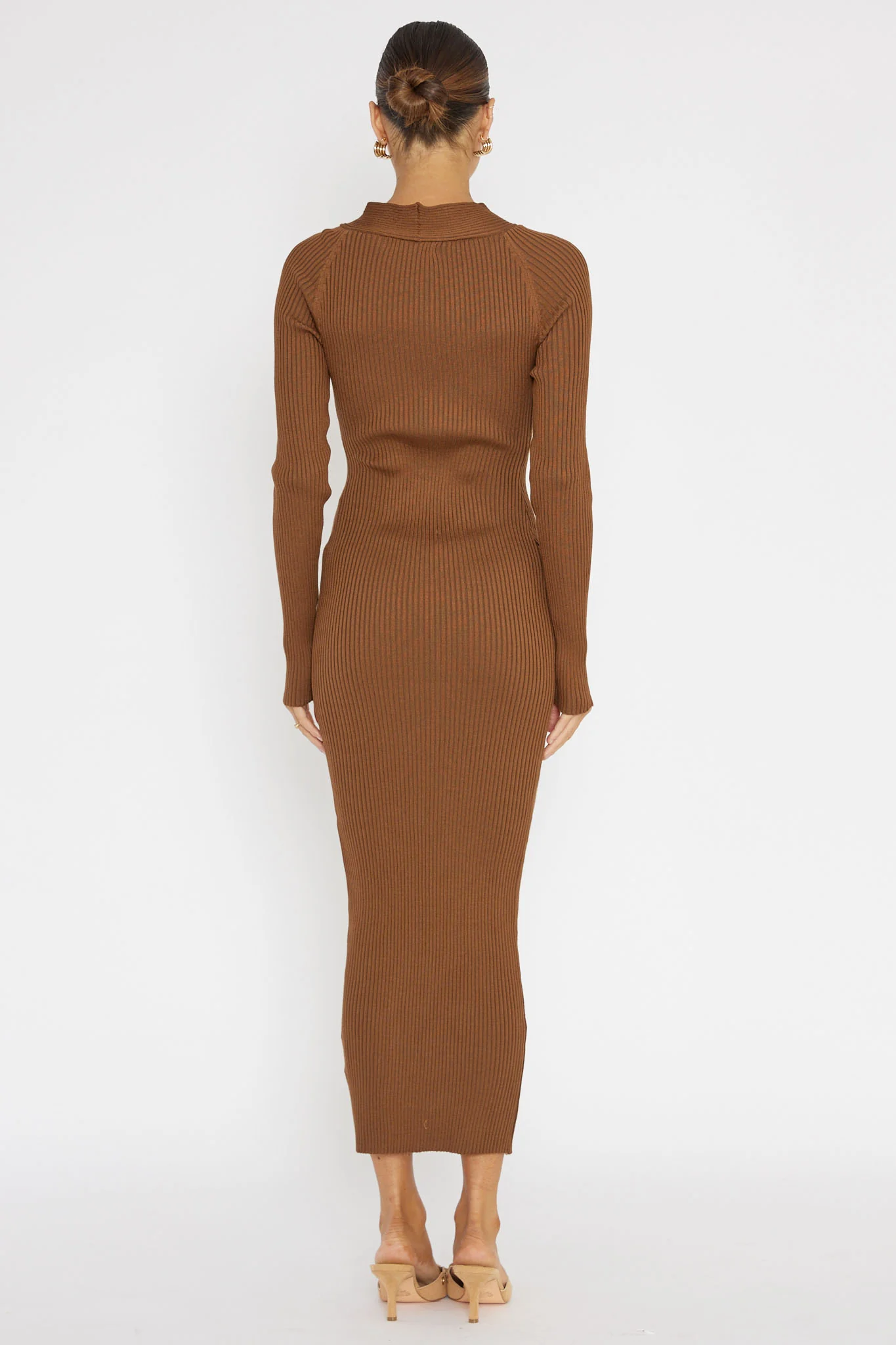 One Mind Cut-Out Neckline Knit Midi Dress Chocolate - Seraphlike