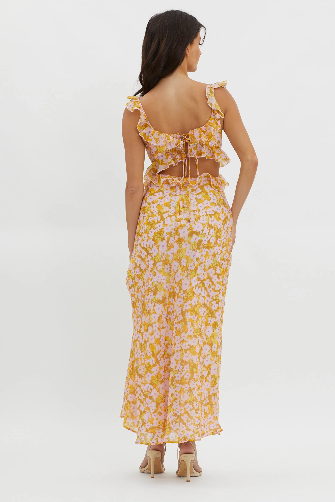 Second Chances Ruffle Trim Maxi Dress Flowers Yellow - Seraphlike