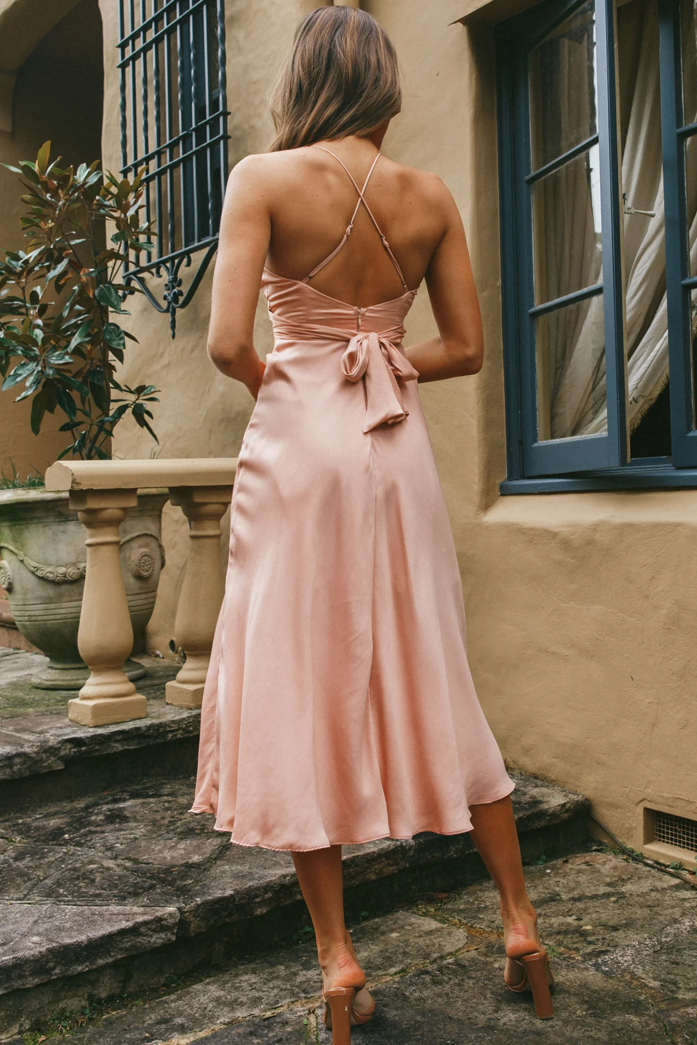 Linka Cami Strap Midi Dress Peach - Seraphlike