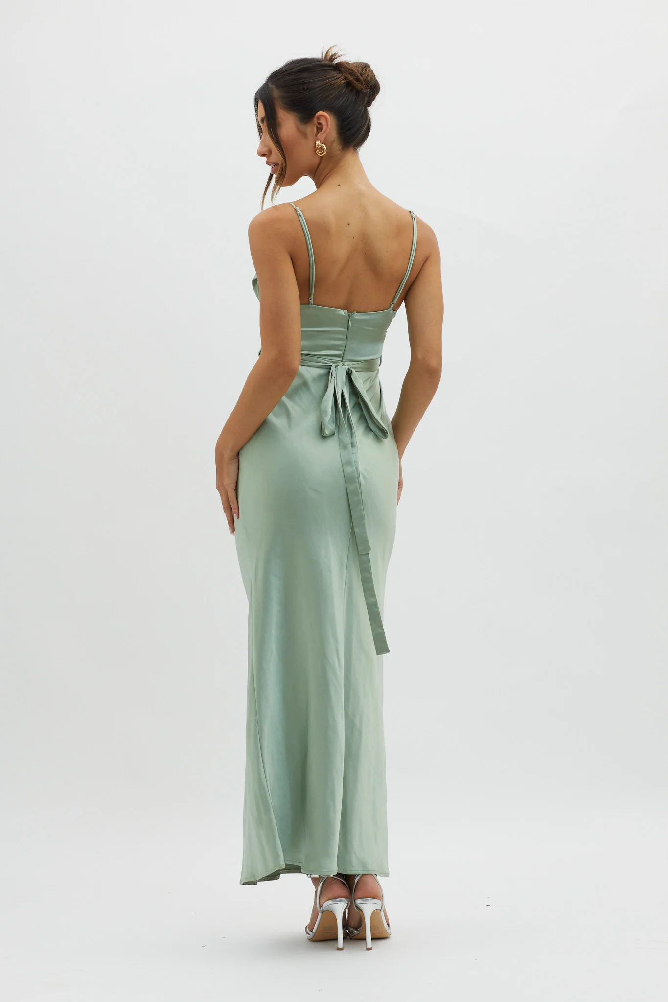 Starring Role Cowl Bust Waist Tie Dress Sage - Seraphlike