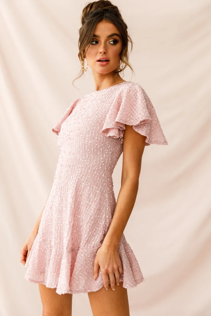 Isabelle Angel Sleeve Empire Dress Blush - Seraphlike