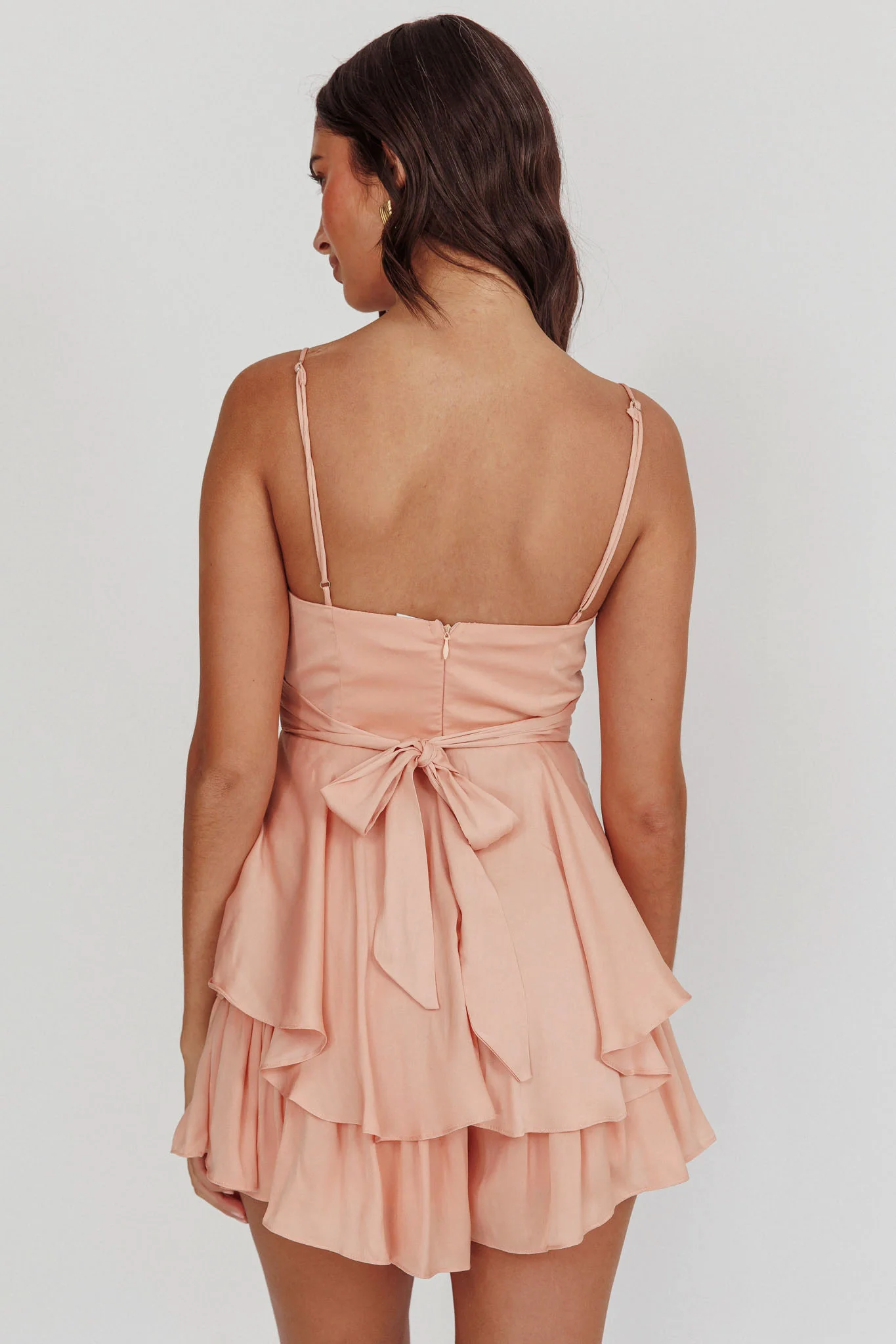 Well Versed Cowl Neck Flounce Romper Peach - Seraphlike