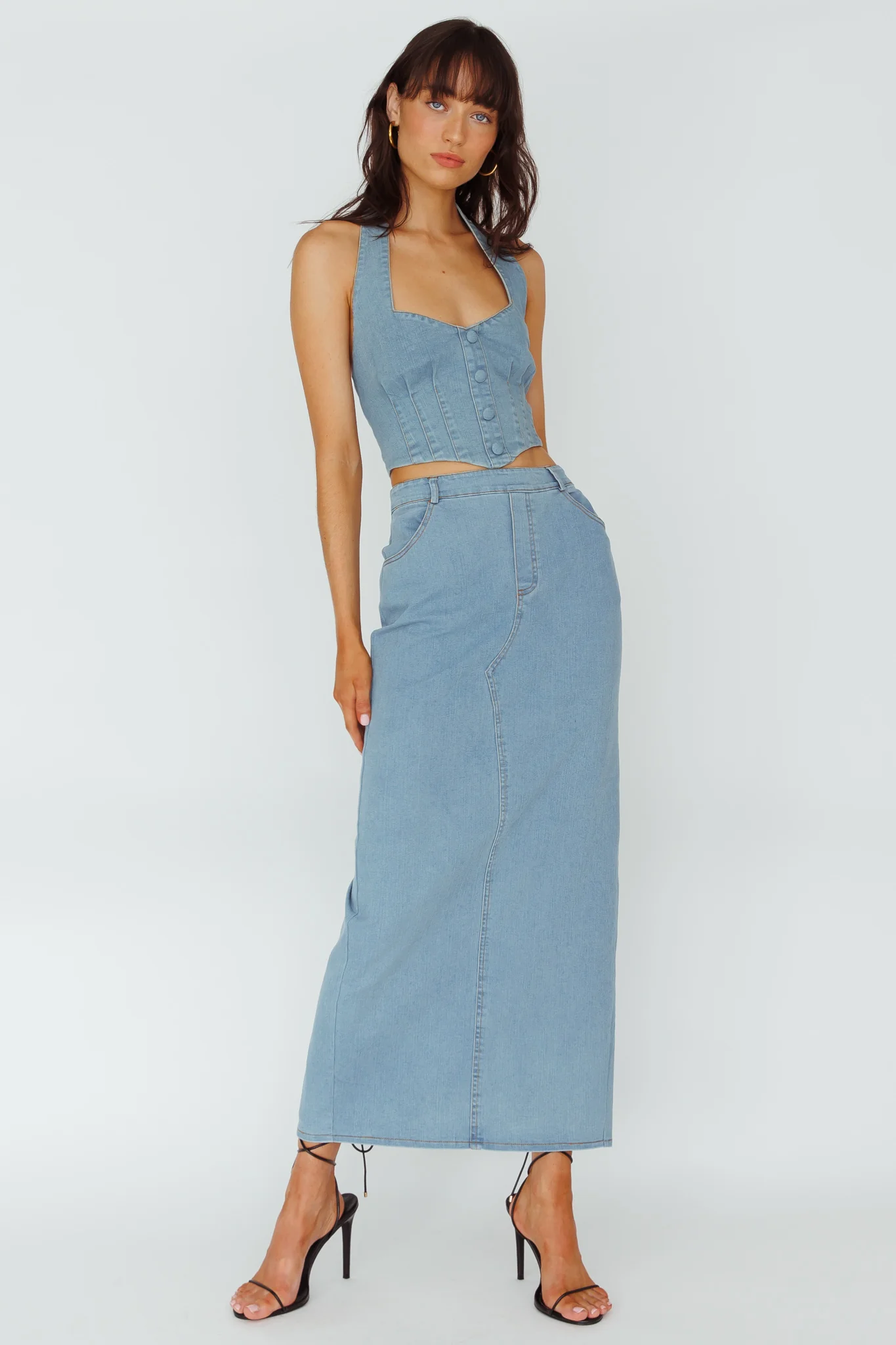 Zurich Pocket Maxi Skirt Denim Blue - Seraphlike