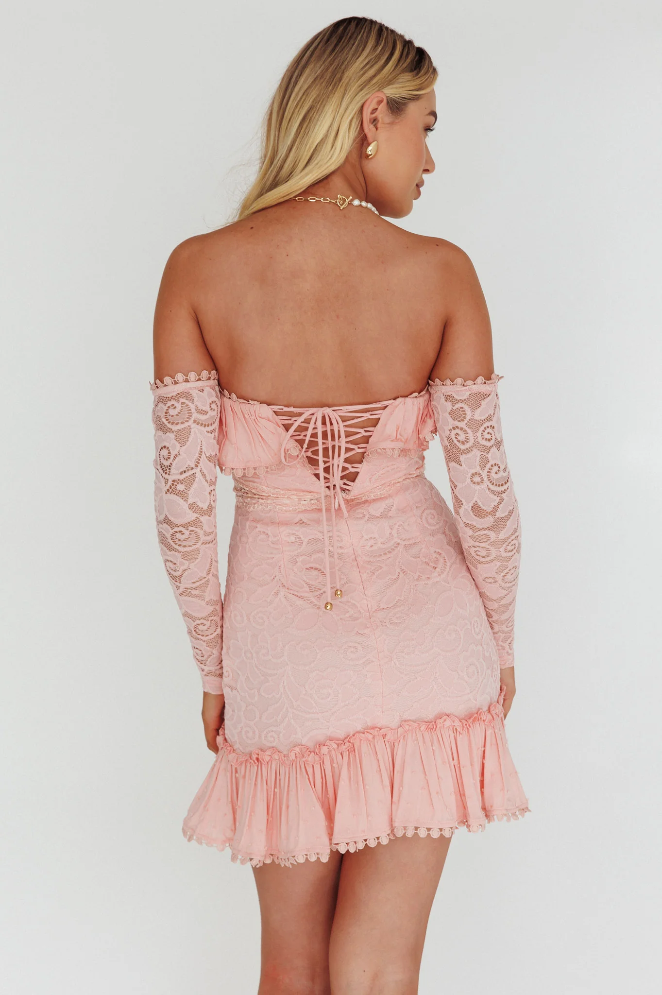 Mae Long Sleeve Sweetheart Crochet Lace Dress Blush - Seraphlike