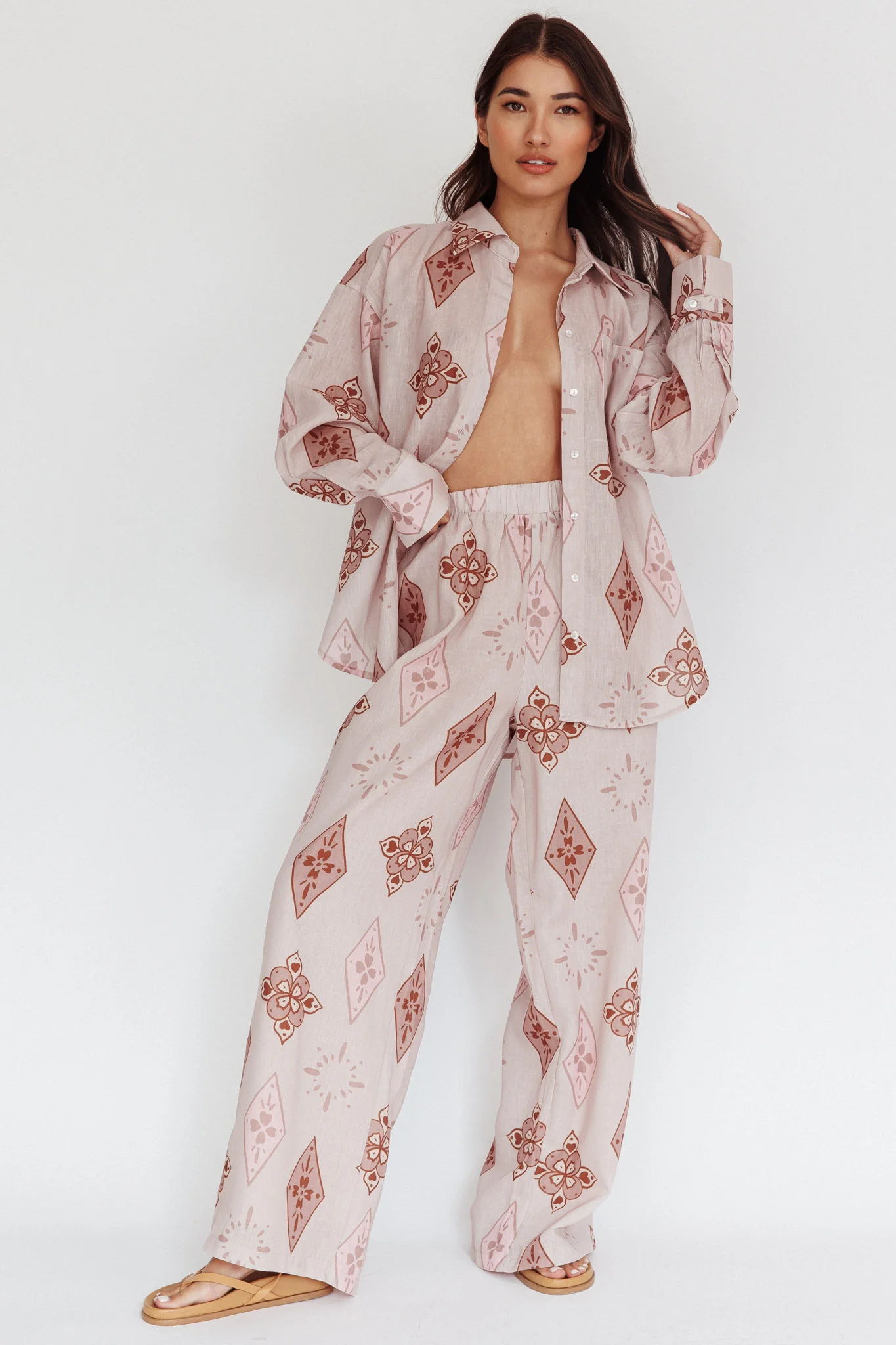 Alex Motif Elastic Wide Leg Pants Mocha - Seraphlike