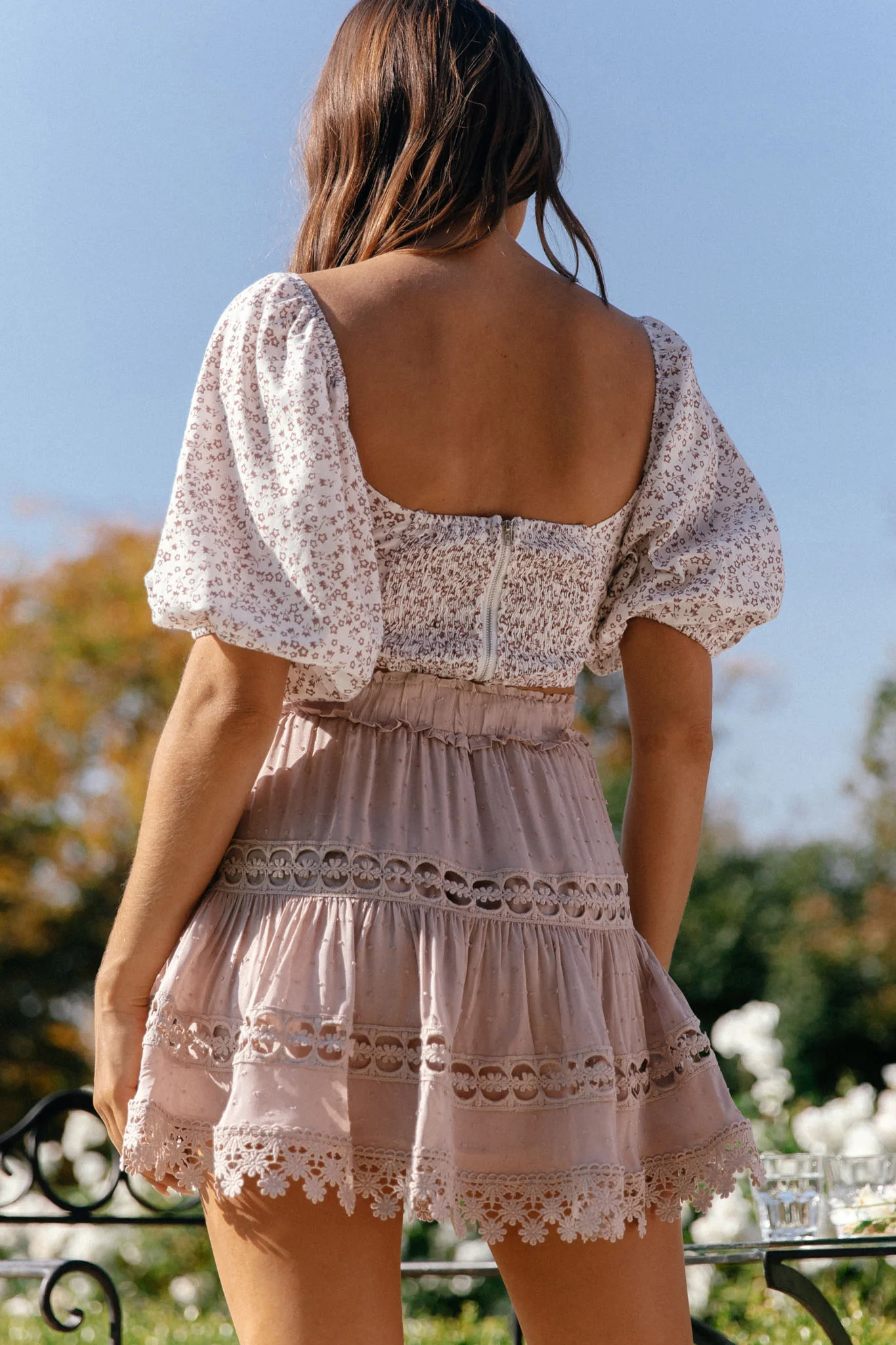 Sweet Romance Sweetheart Neckline Crop Top Floral Print White - Seraphlike