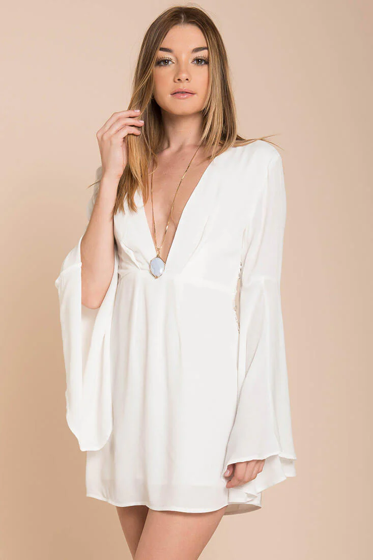 Carmen Bell Sleeve Dress White - Seraphlike