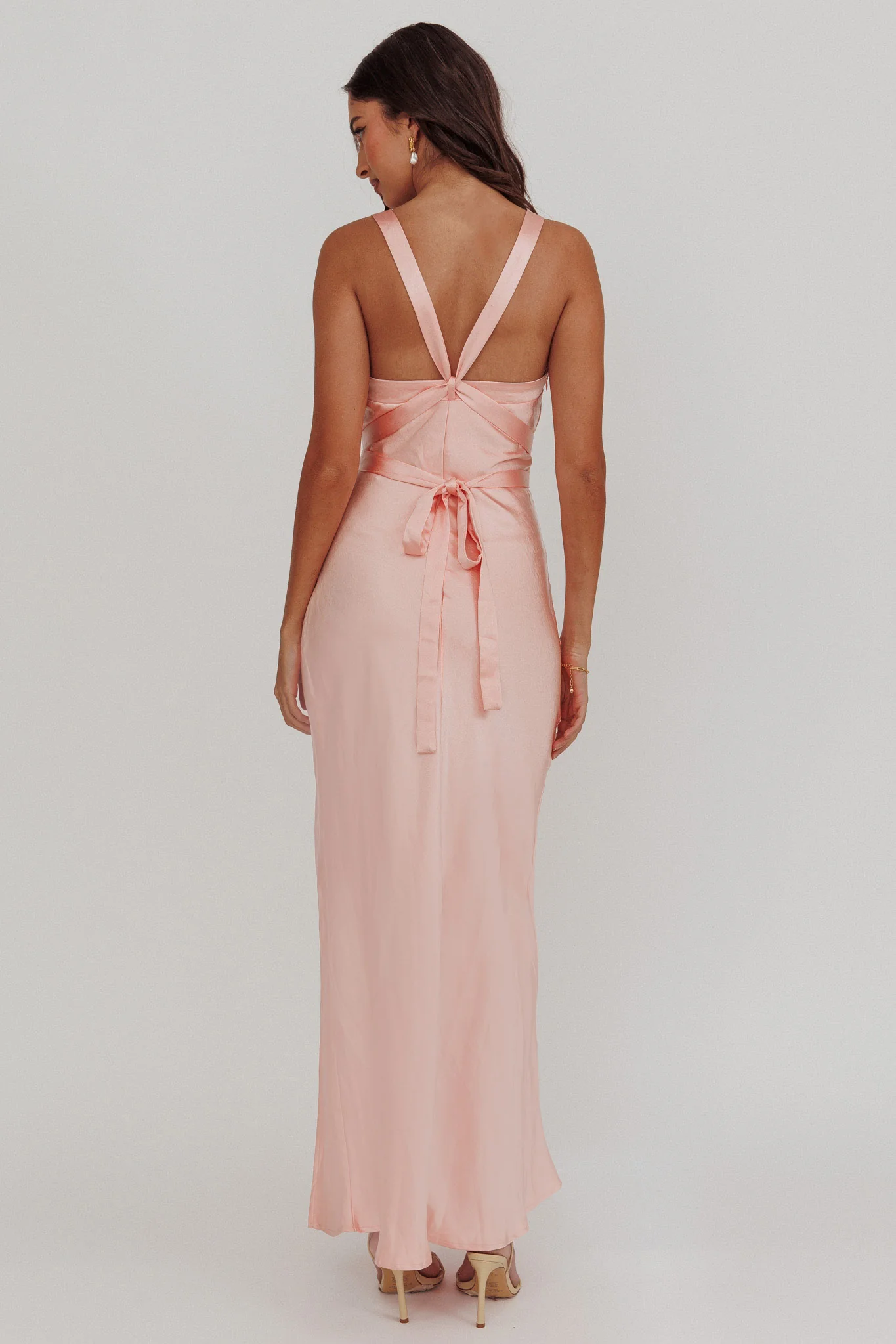 Midnight Sun Asymmetrical Strap Maxi Dress Apricot - Seraphlike
