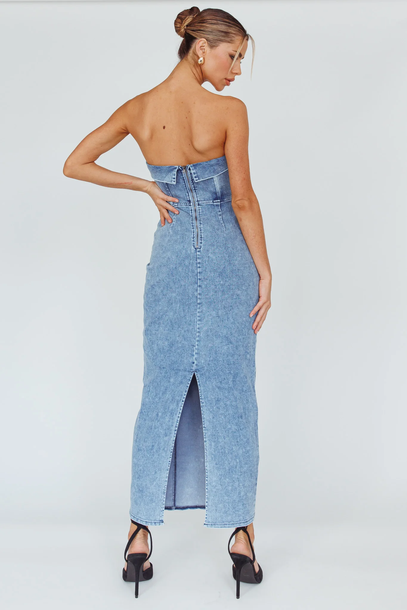 Press Play Strapless Maxi Dress Denim Blue - Seraphlike