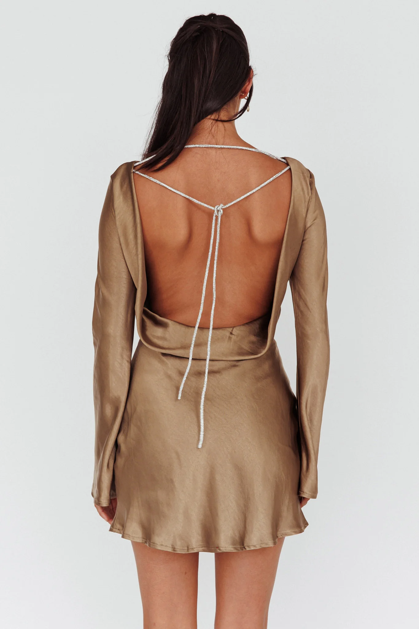 Thank Me Later Long Sleeve Diamante Rope Dress Olive - Seraphlike