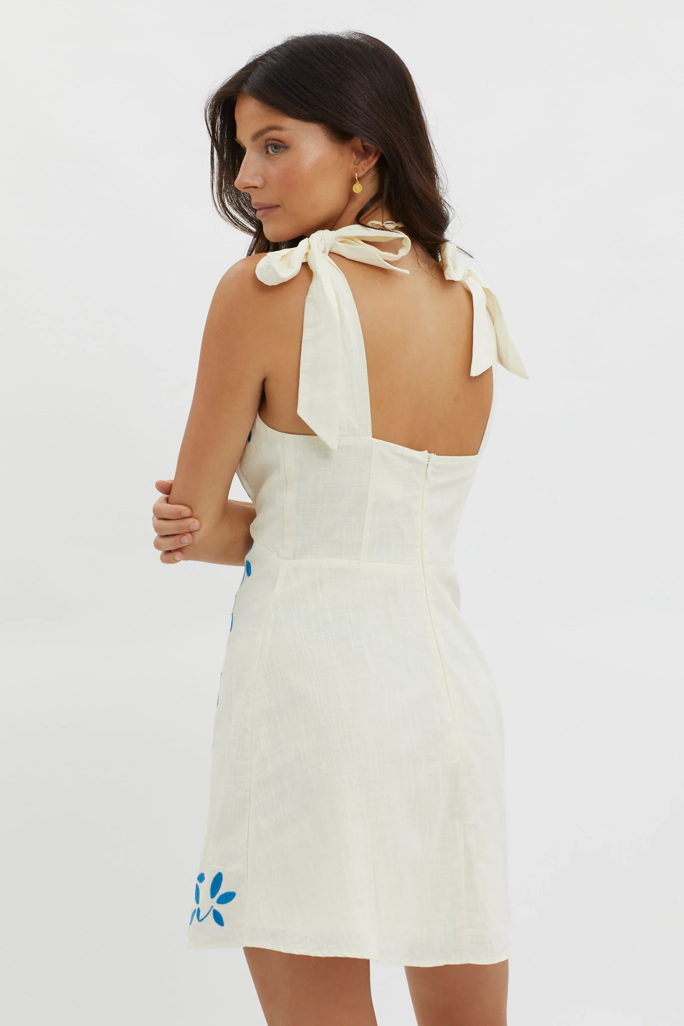Mykonos Morning Tied Shoulder Mini Dress Beige - Seraphlike