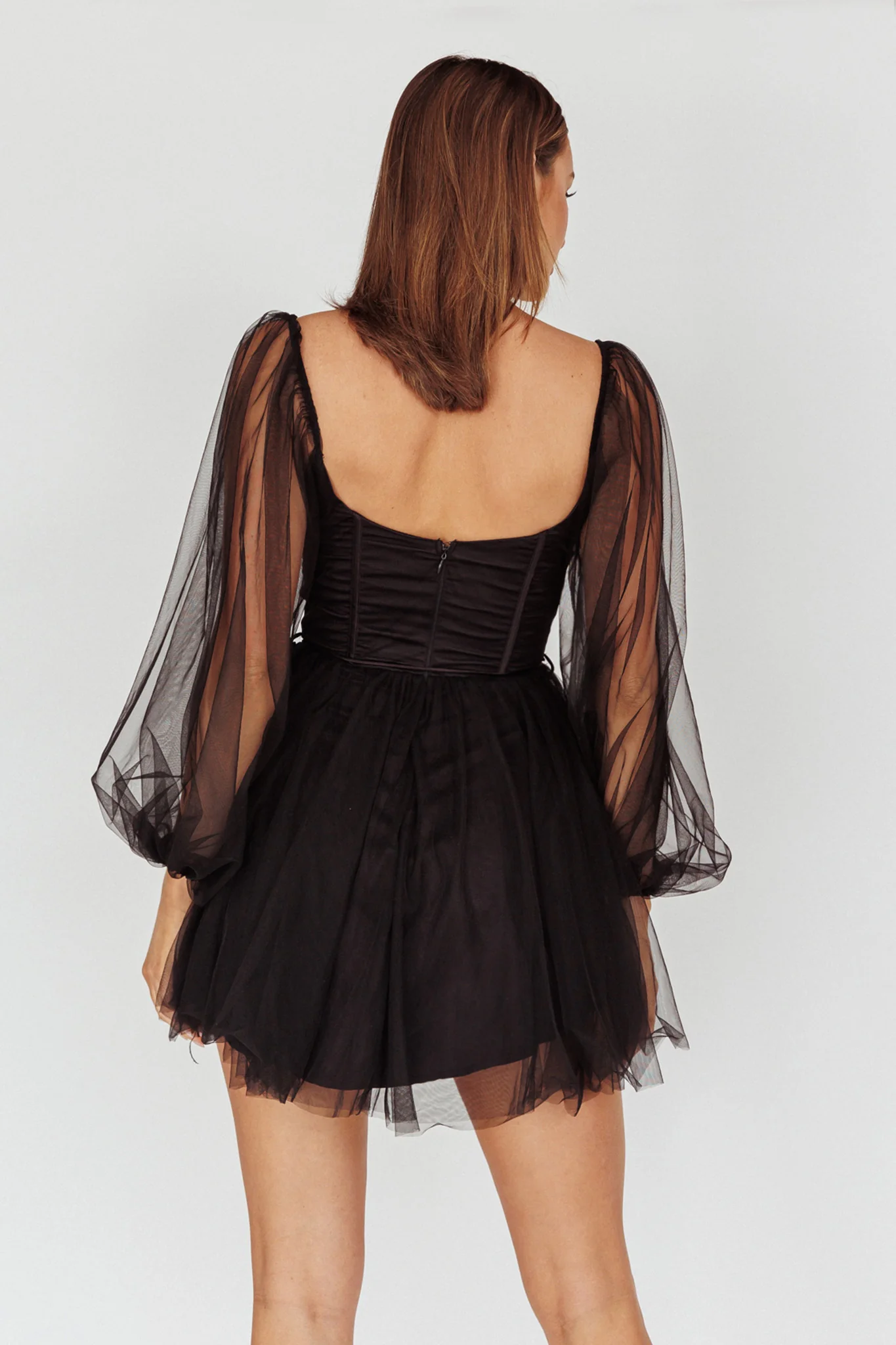 Fairytale Dream Sheer Sleeve Mini Dress Black - Seraphlike