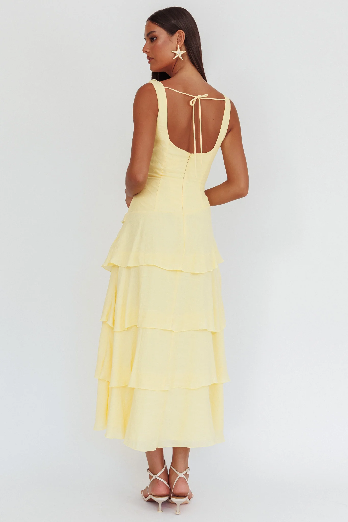 Khlara V-Neck Frill Trim Maxi Dress Butter - Seraphlike