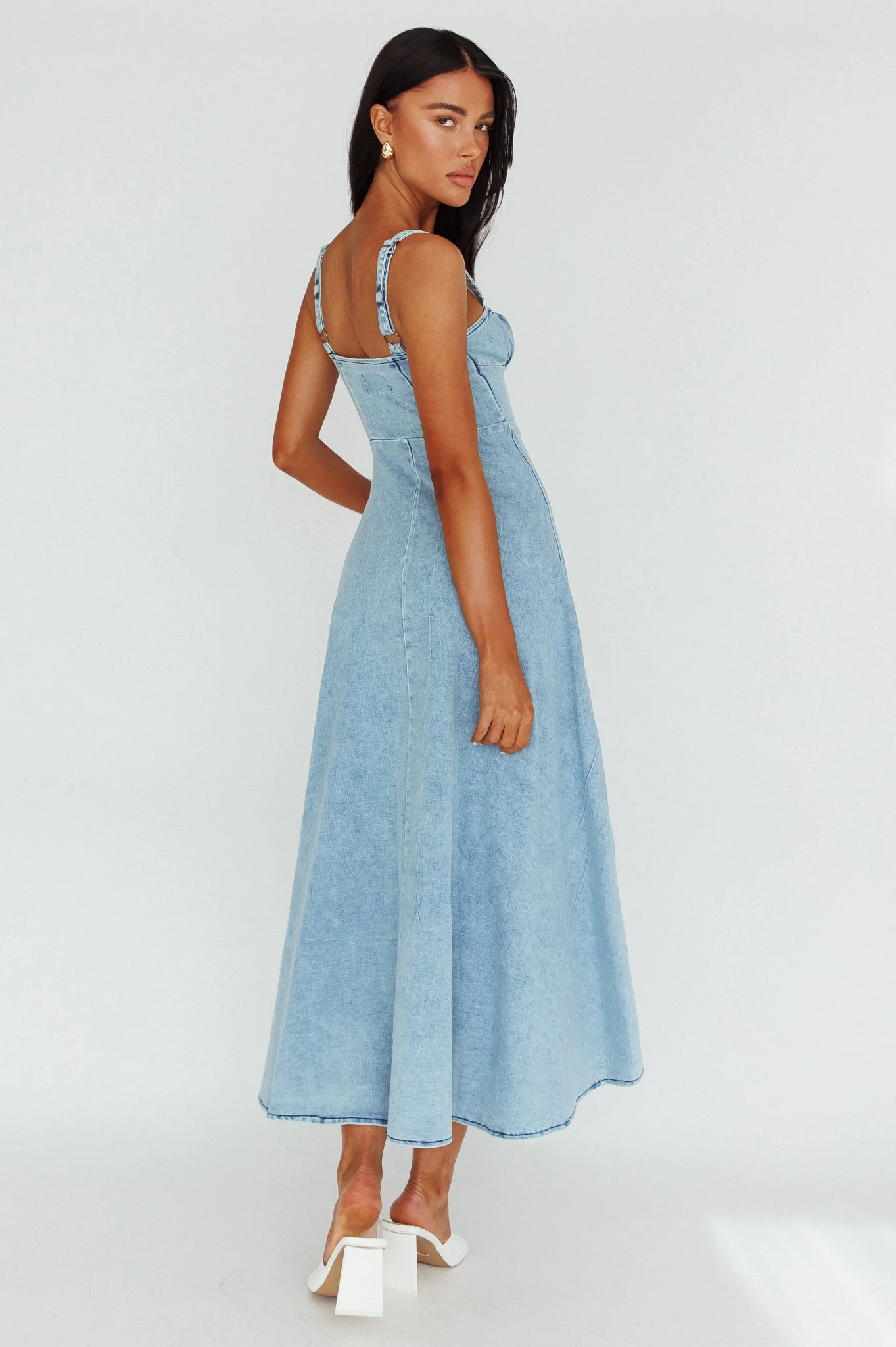 Sweet Pea Tied Bust Maxi Dress Denim Blue - Seraphlike