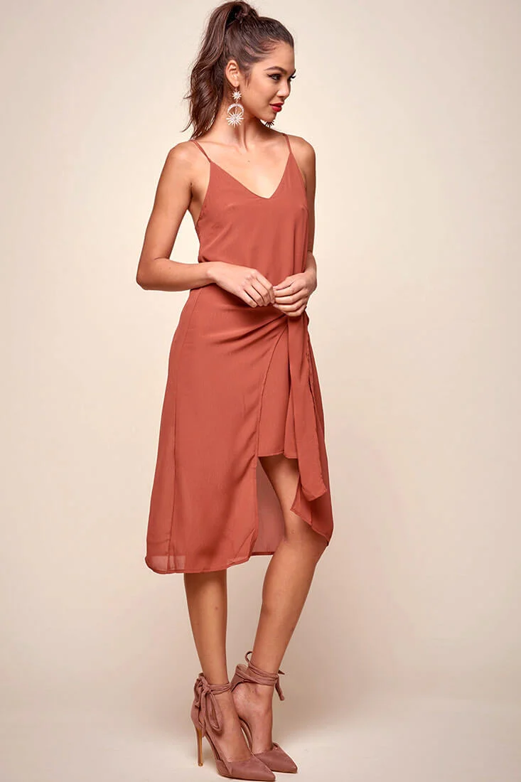 Allyson Waist Tie Slip Dress Rust - Seraphlike