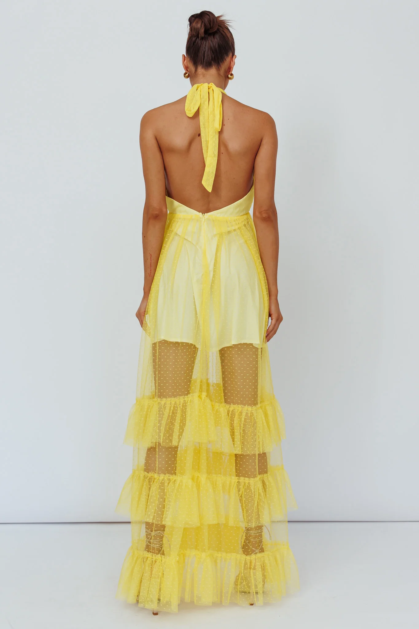 Moonlight Sonata Ruffle Mesh Maxi Dress Hail Spot Lemon - Seraphlike