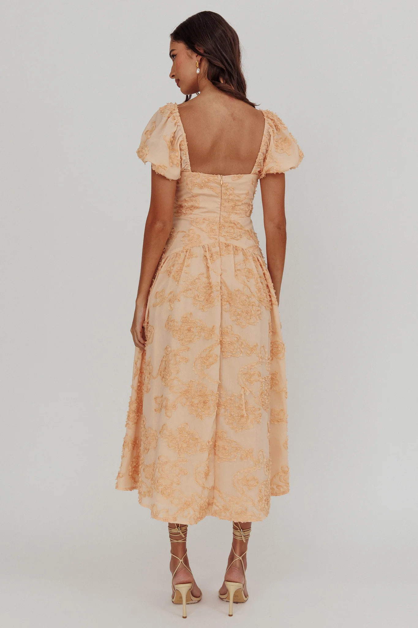 Telma Puff Sleeves Midi Dress Blush - Seraphlike