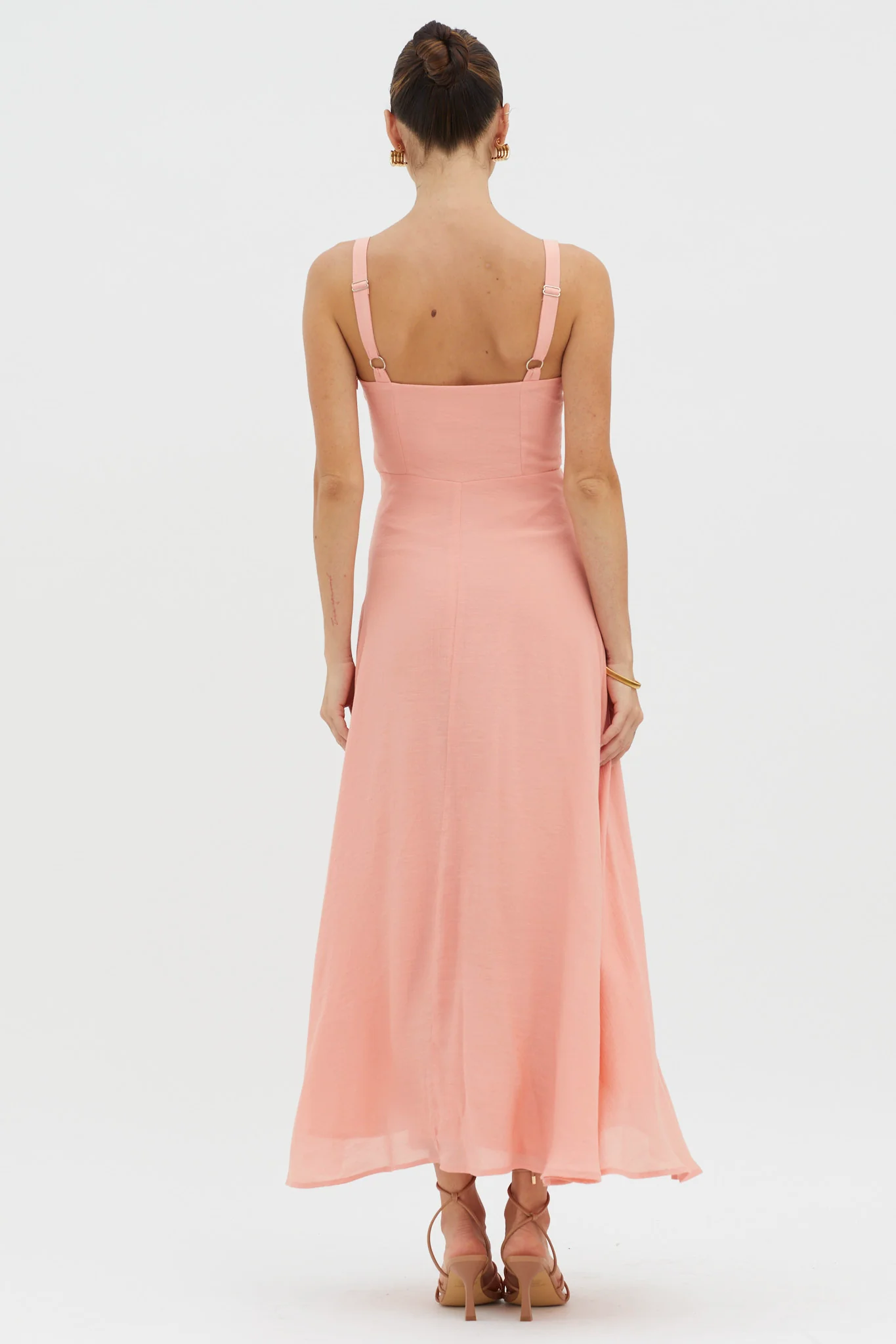 Sweet Pea Tied Bust A-Line Midi Dress Peach - Seraphlike
