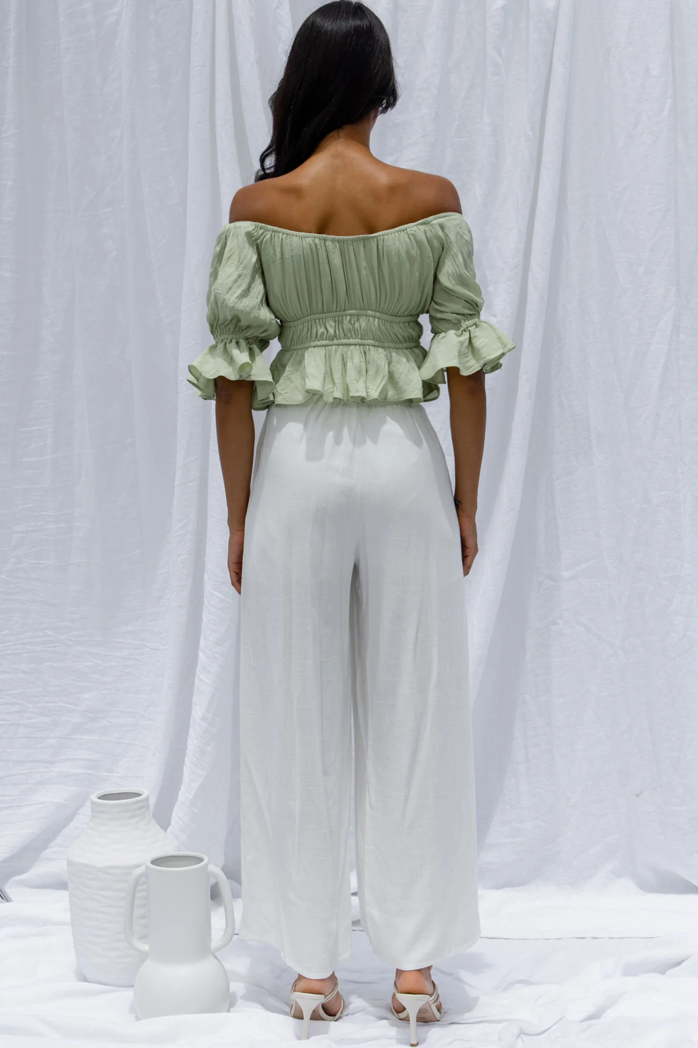 La Romana High Waisted Wide Leg Pants White - Seraphlike