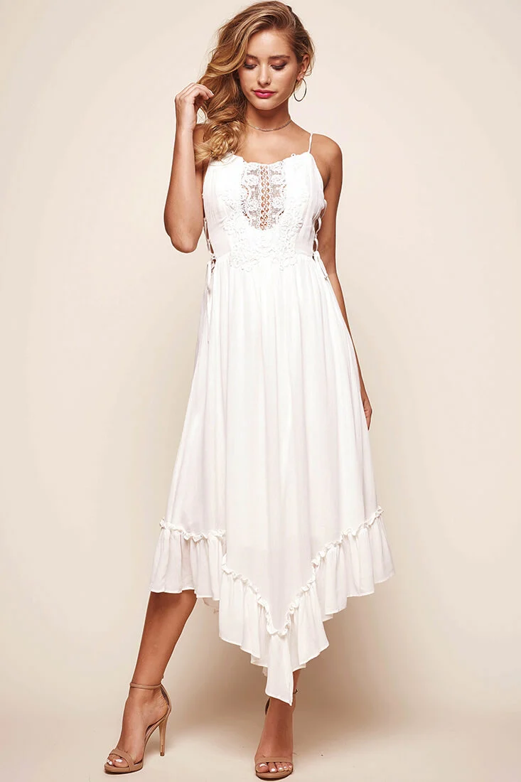 Angel Lace-up Maxi Dress White - Seraphlike