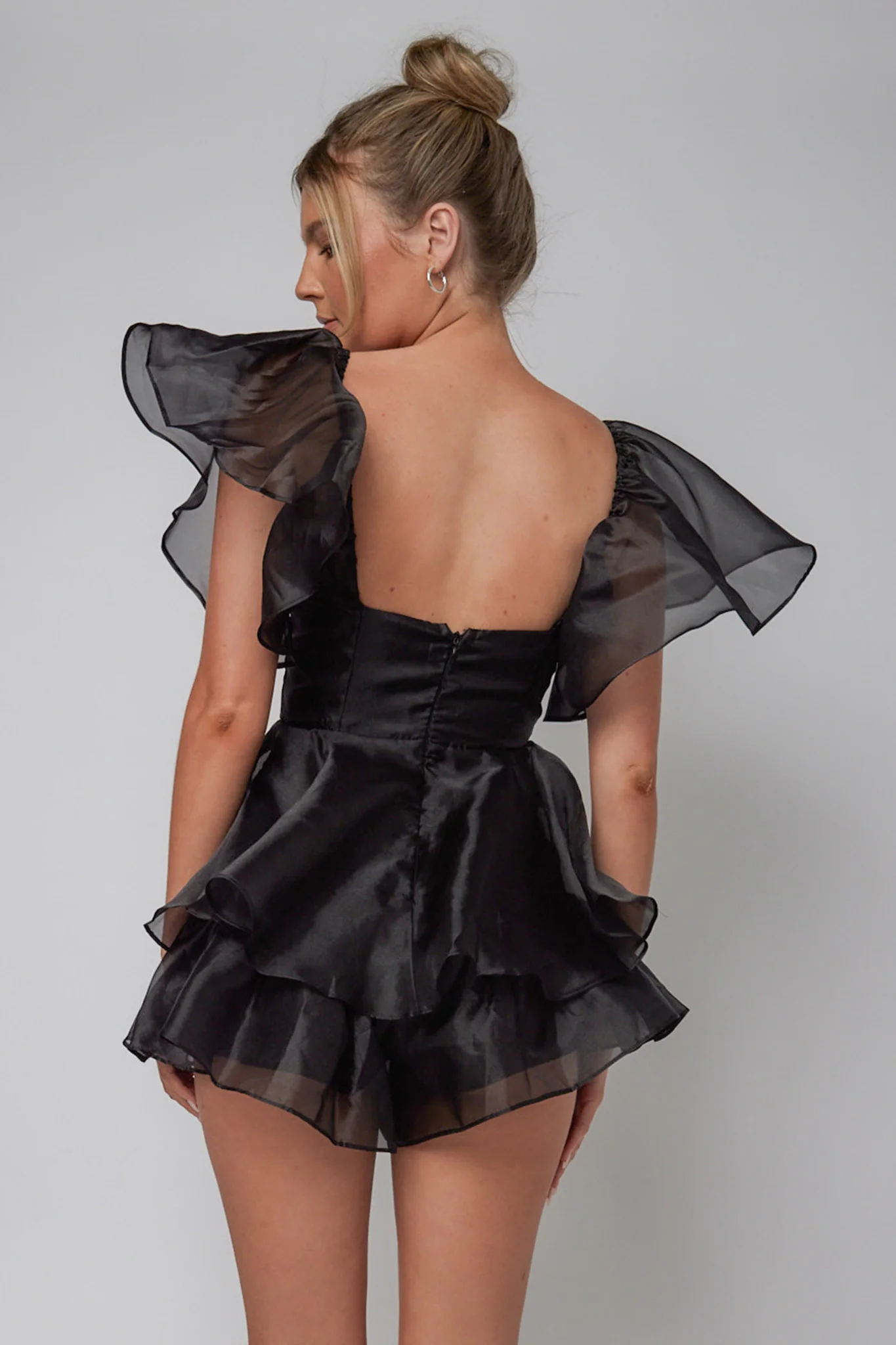 Aphrodite Angel Sleeve Layered Romper Black - Seraphlike