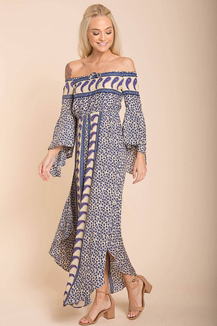 Lilia Tube Maxi Dress Beige Purple - Seraphlike