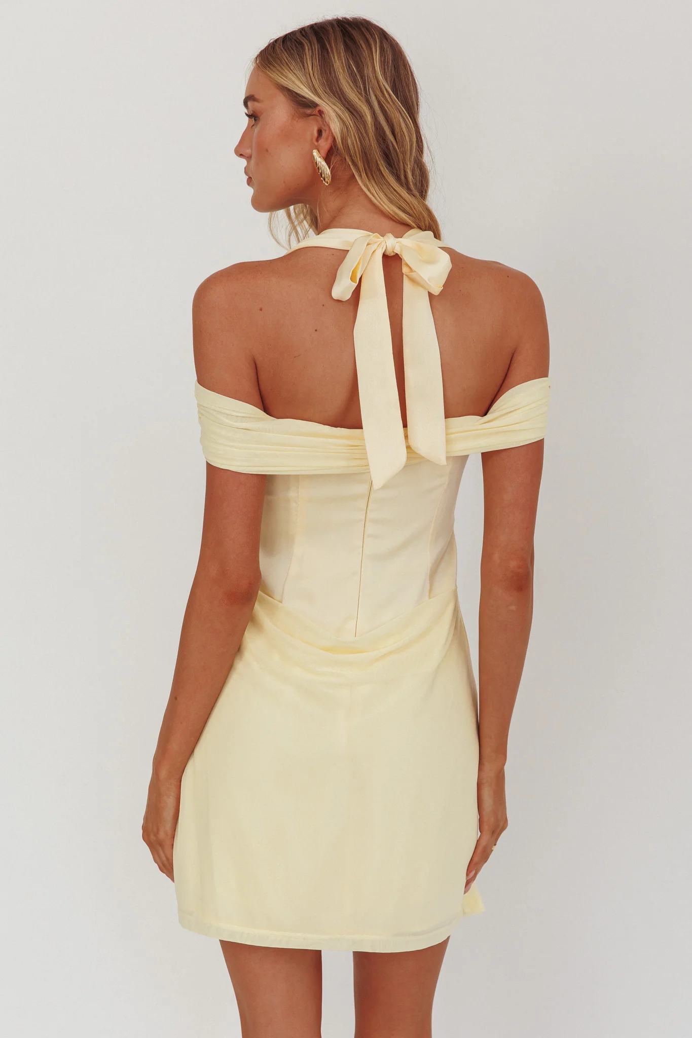 Matias Off-Shoulder Sleeve Halter Mini Dress Butter - Seraphlike