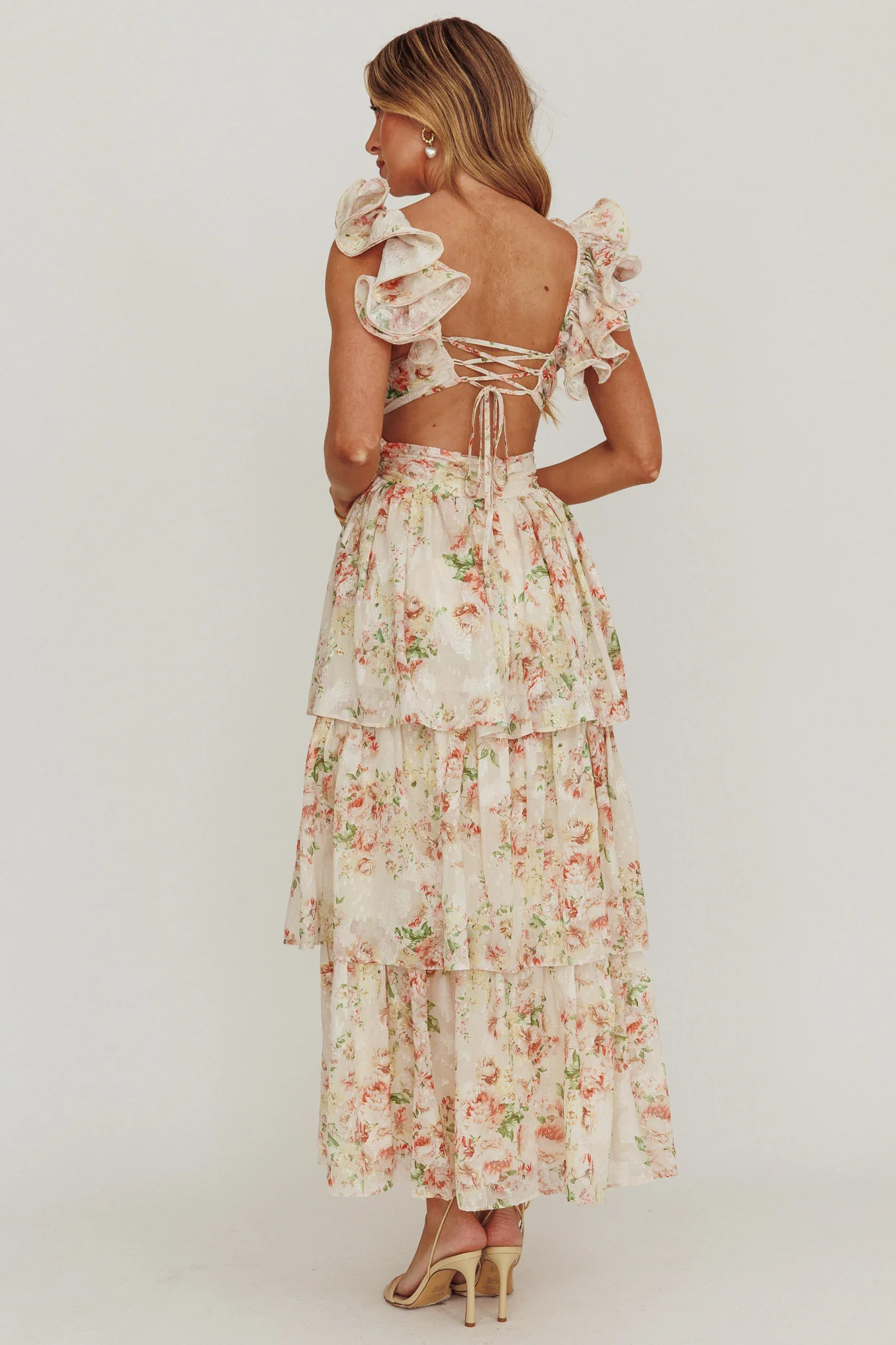 Roselle Backless Ruffle Maxi Dress Floral Multi - Seraphlike