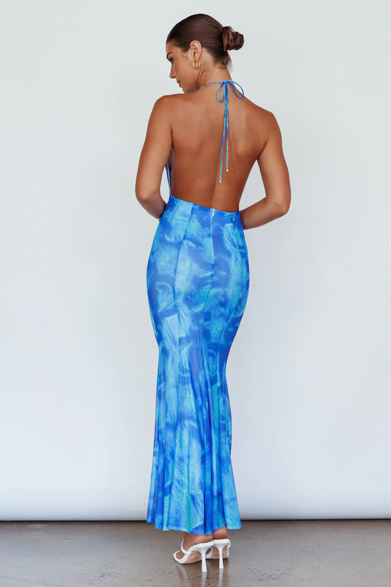 Mayah Halterneck Maxi Dress Printed Blue - Seraphlike