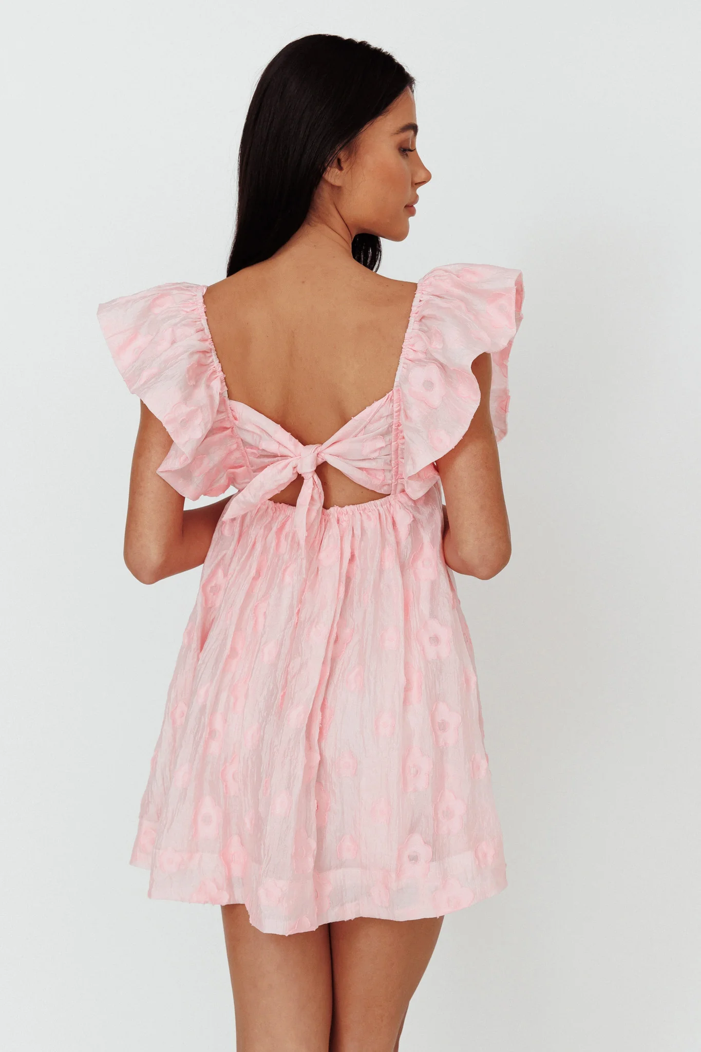 Melrose Place Floral Textured Frill Dress Pink - Seraphlike