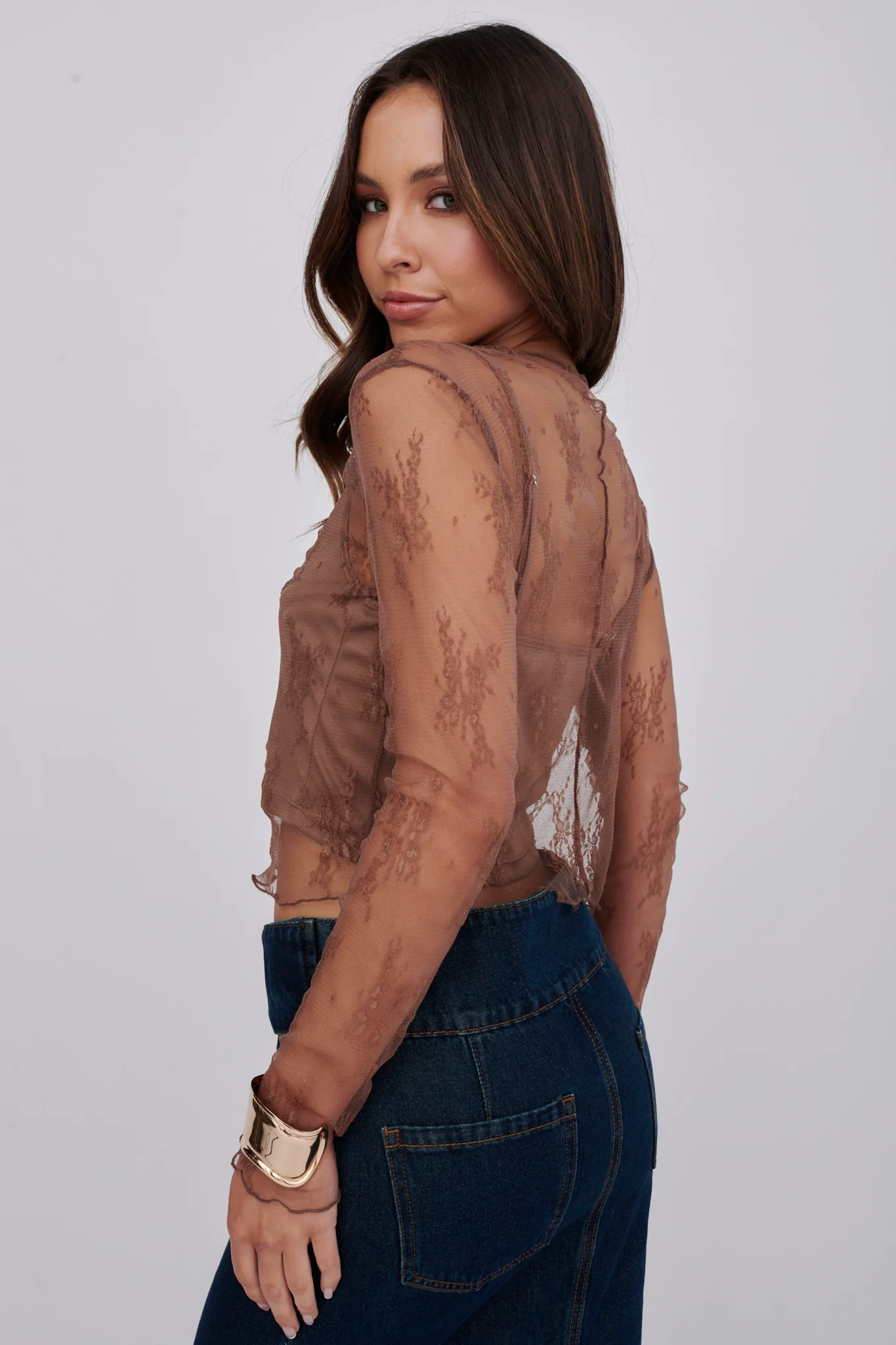 Genovia Long Sleeve Lace Top Brown - Seraphlike