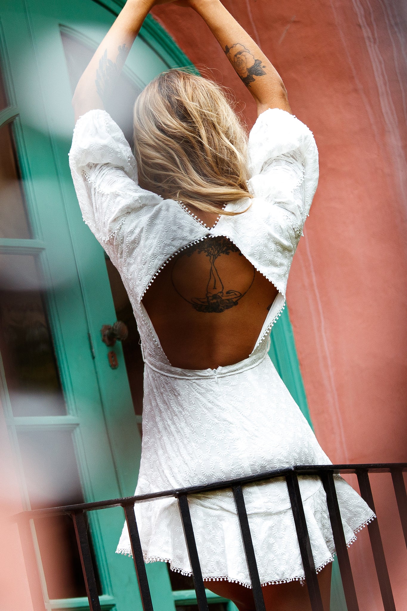 Josefine Puff Sleeve Cut-Out Back Dress White - Seraphlike