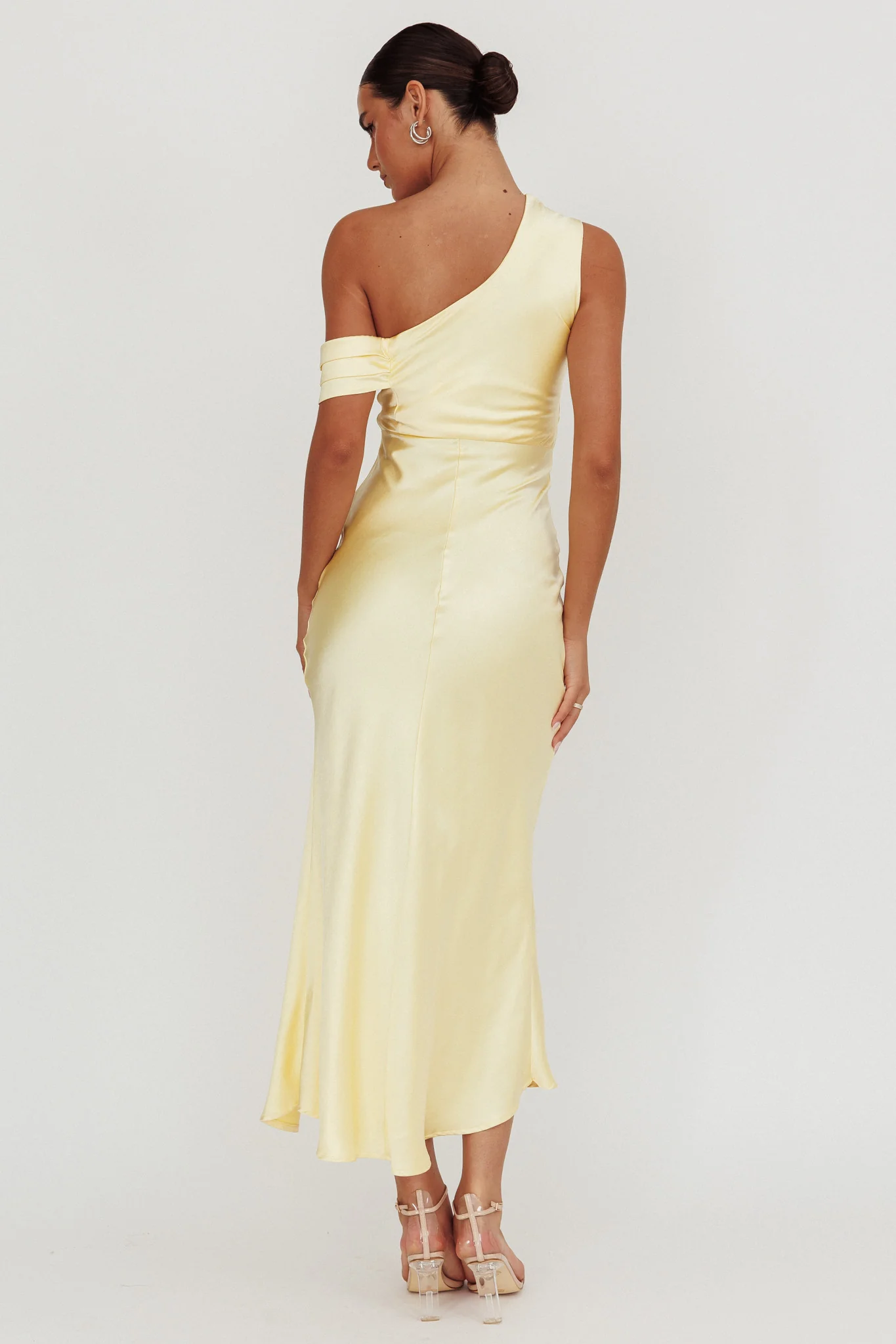 Floret Asymmetric Neckline Midi Dress Butter - Seraphlike