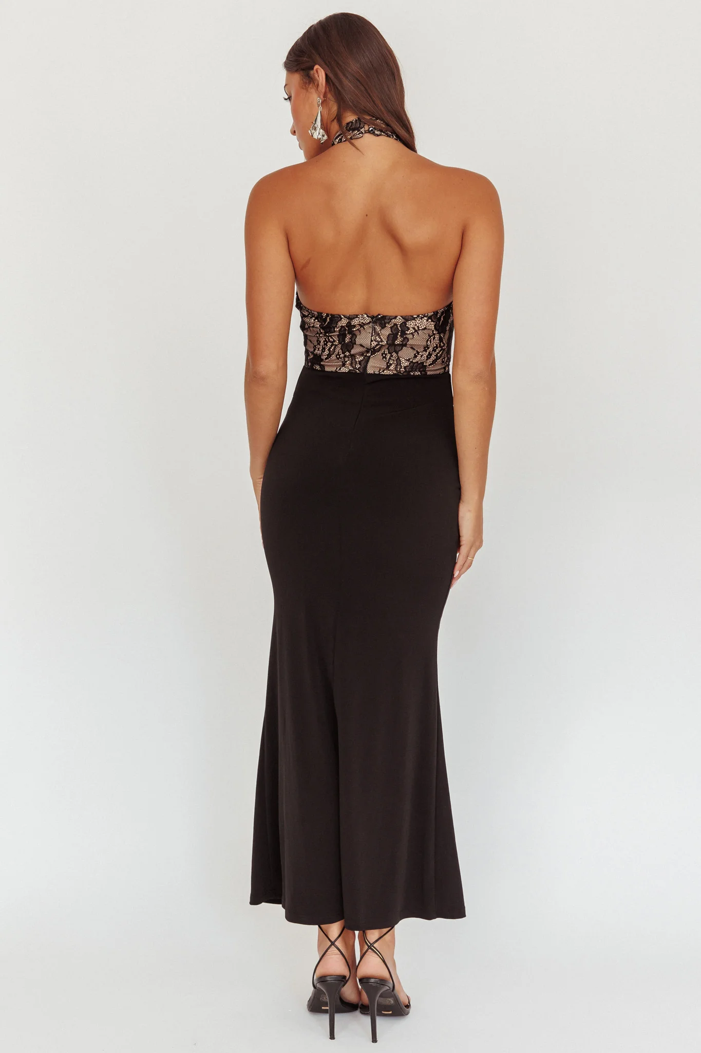 Lovelight Lace Bodice Halter Maxi Dress Black - Seraphlike