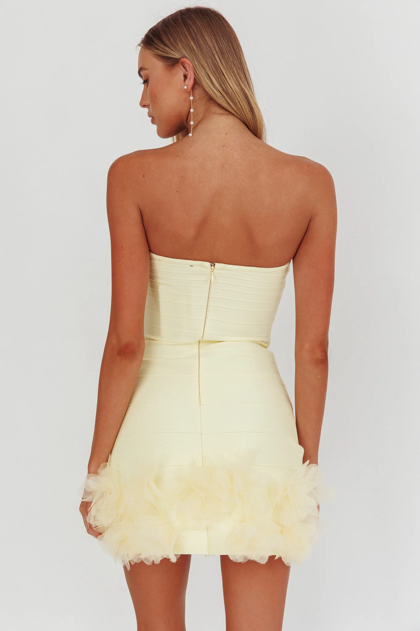 Leni Strapless Embellished Hem Mini Dress Lemon - Seraphlike