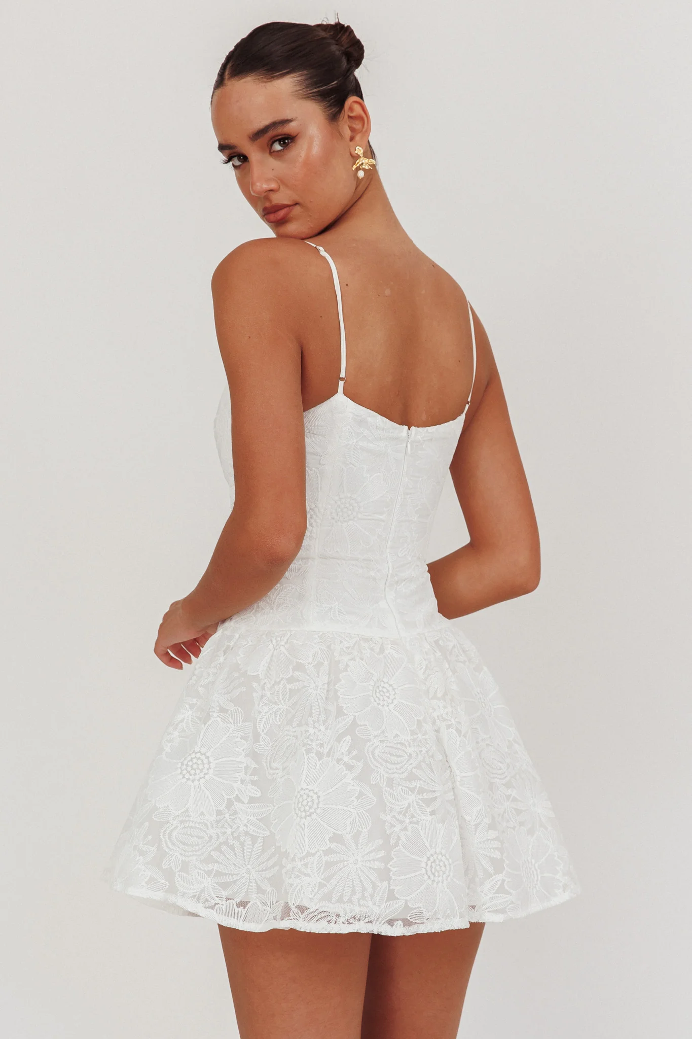 Endearing Embroidered Mesh Mini Dress White - Seraphlike