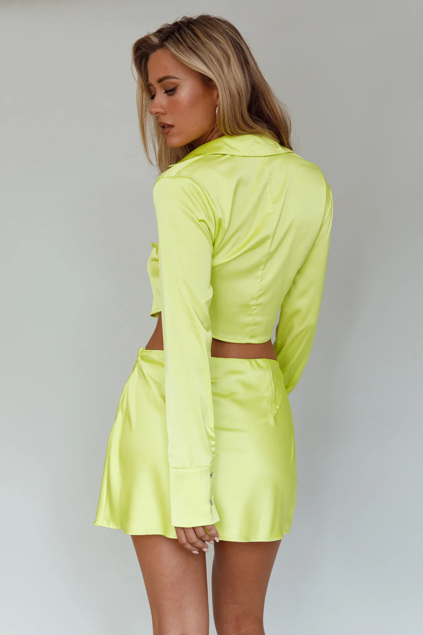 Kari Satin Mini Skirt Lime - Seraphlike