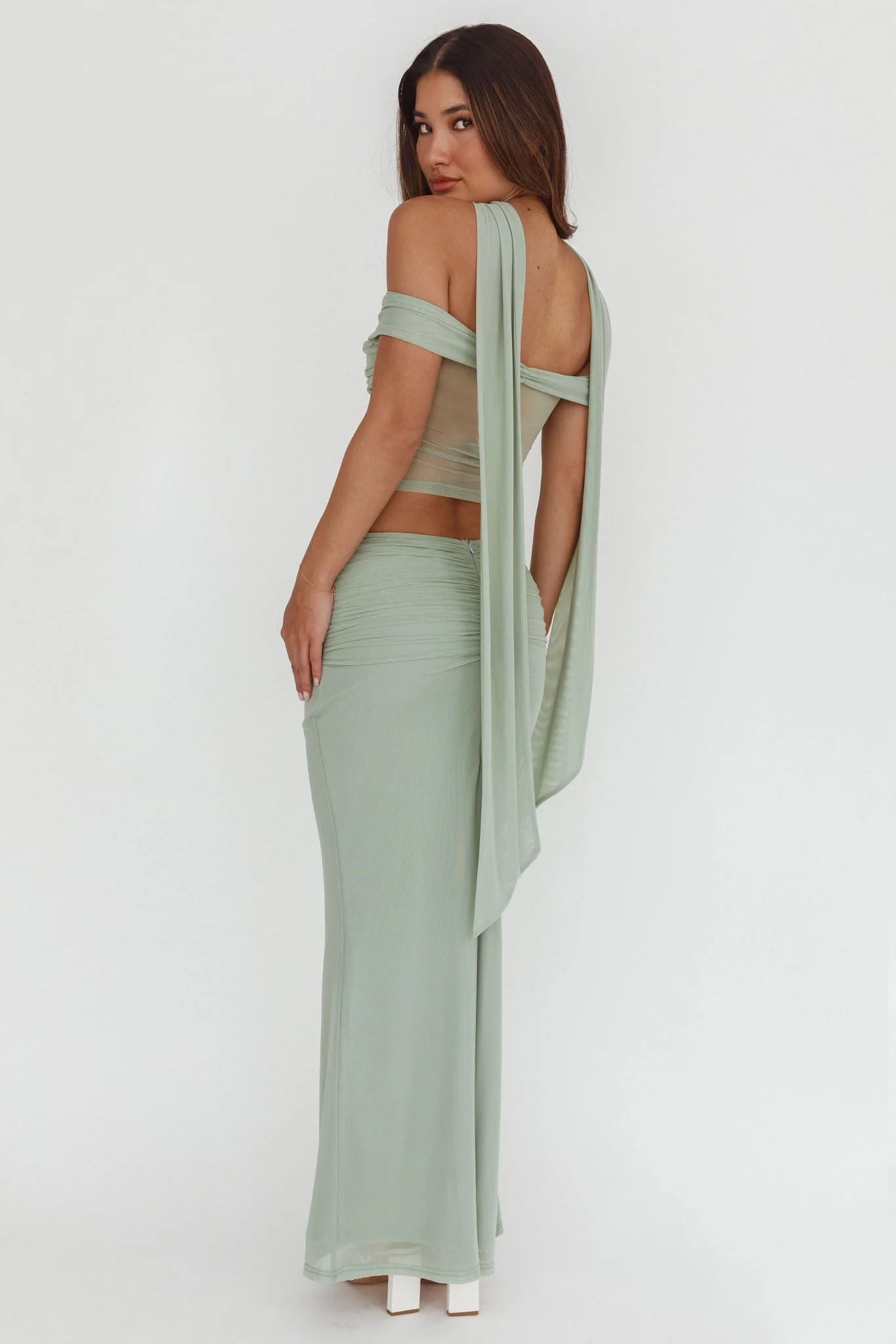 All The Lights Ruched Midi Skirt Sage - Seraphlike