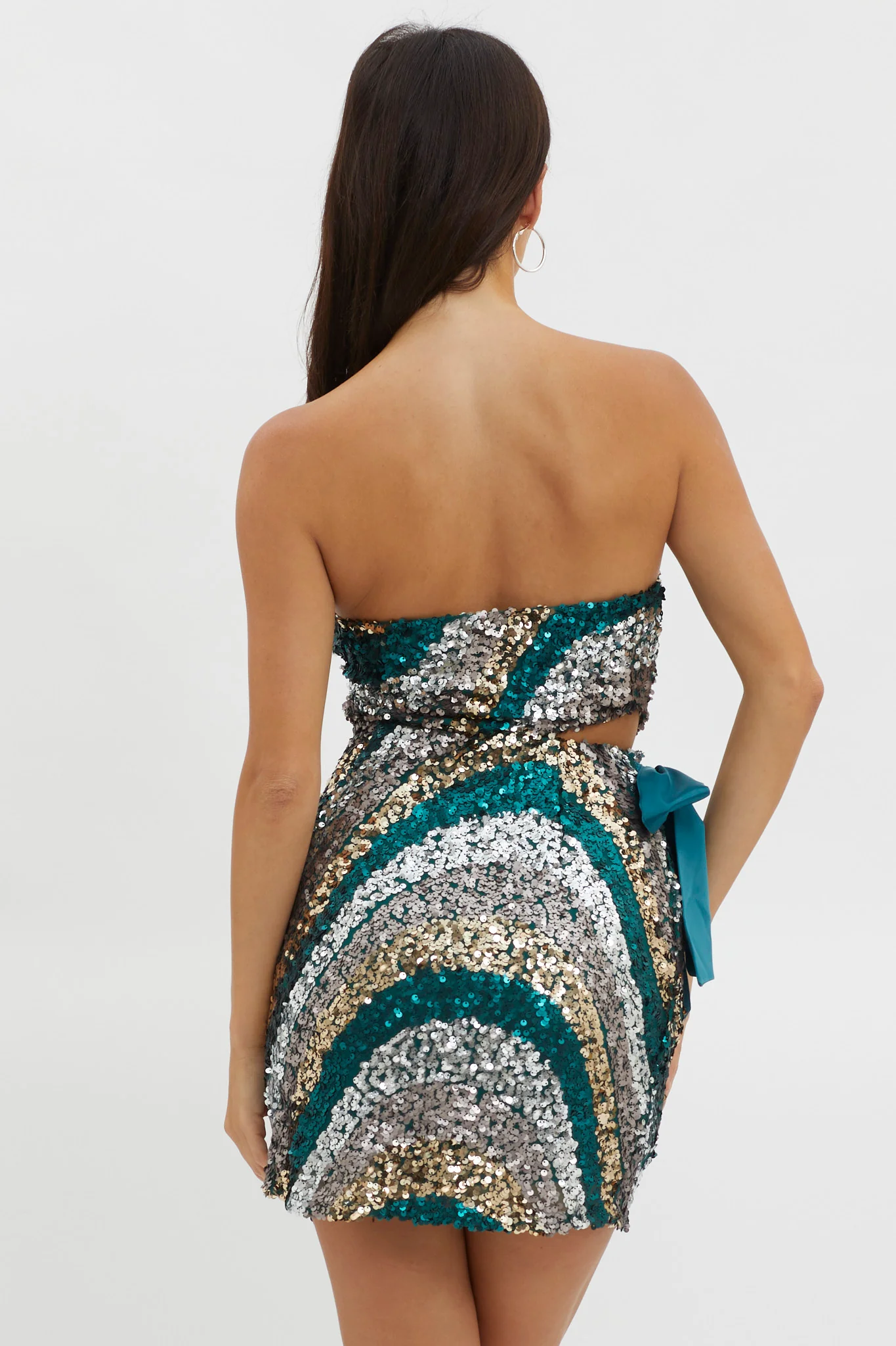 Eyes For You Waist Tie Mini Dress Sequin Green - Seraphlike