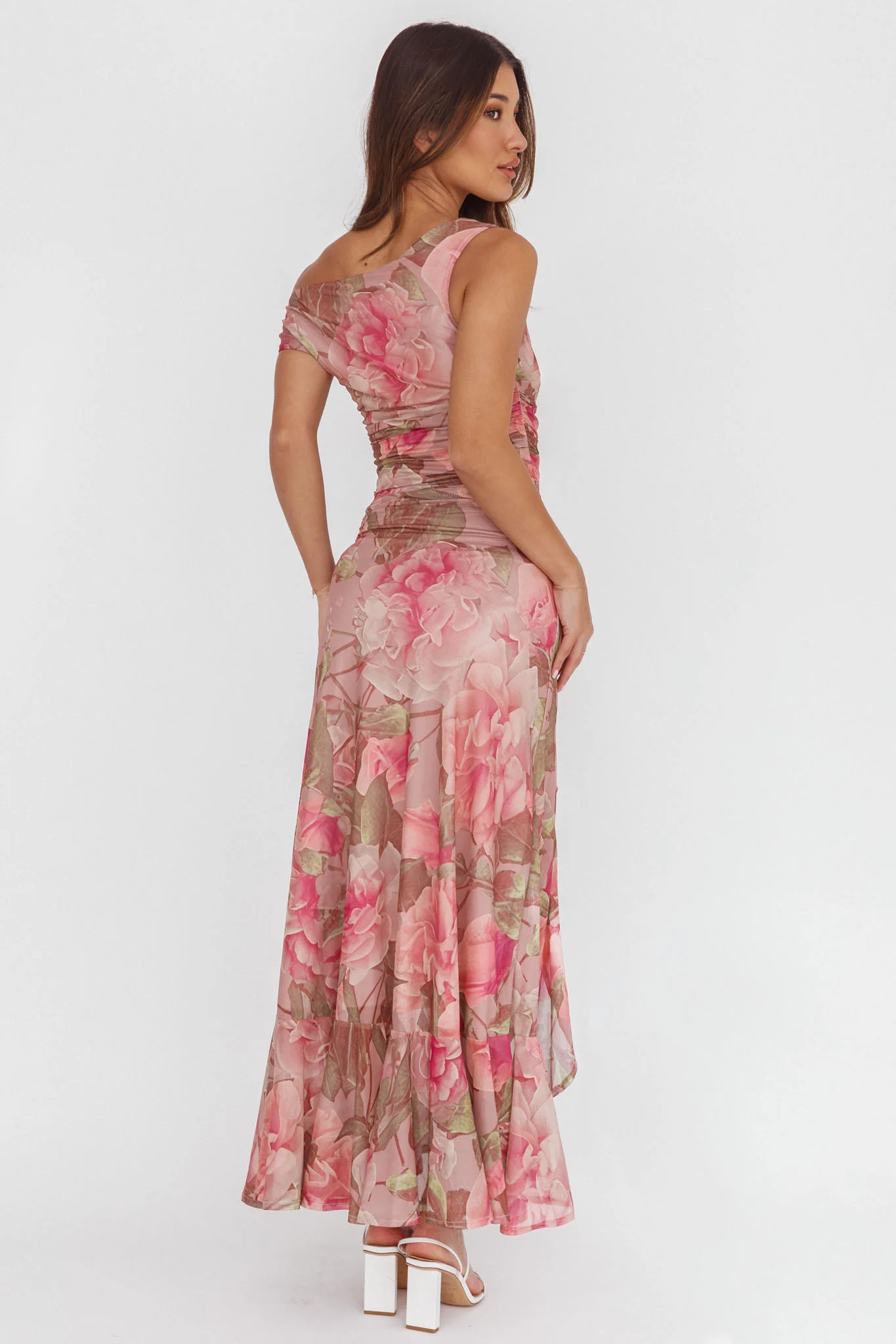 Moonlit Magic Asymmetric Neckline Maxi Dress Floral Blush - Seraphlike
