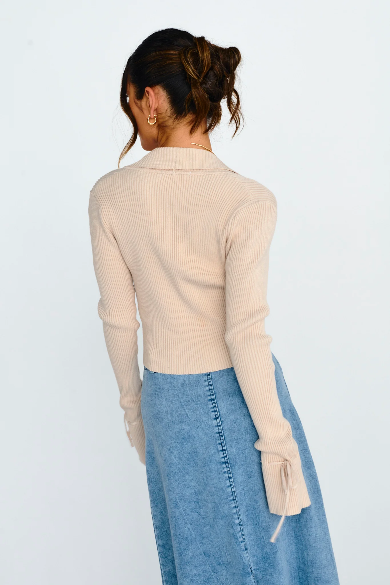 Pippi Flared Cuff Knit Crop Top Taupe - Seraphlike
